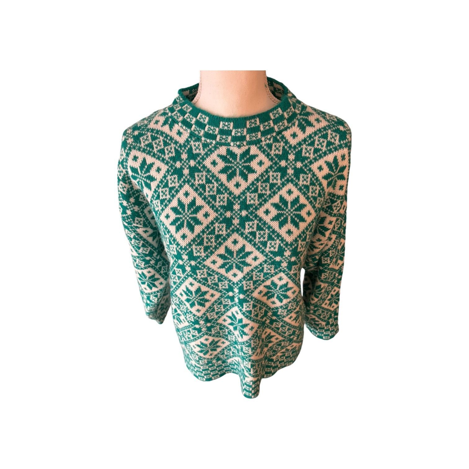 Cabin Creek Vintage Holiday Sweater L Green White Snowflake Pattern Size L / US 10 / IT 46 - 3 Thumbnail