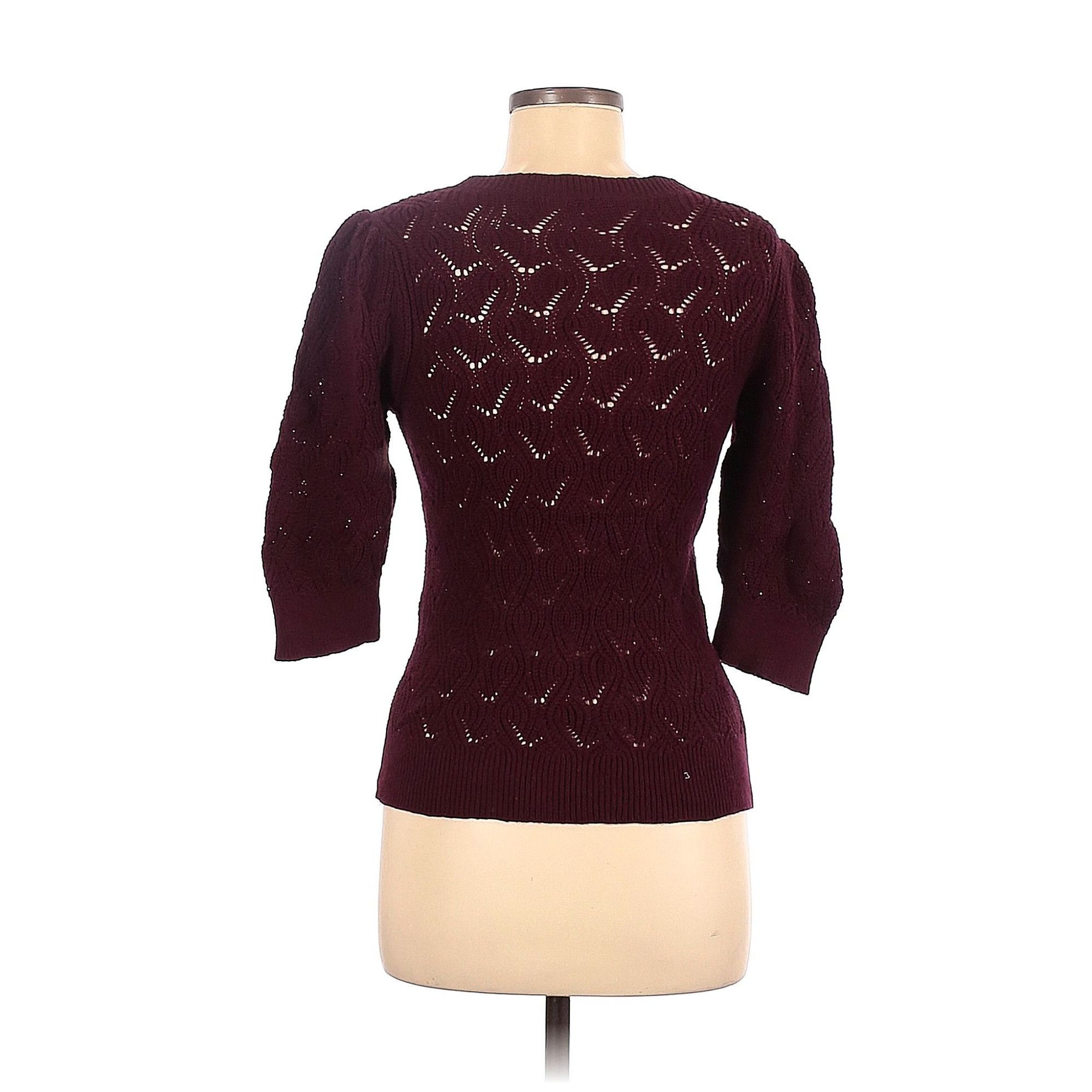 Ann Taylor Ann Taylor LOFT Outlet Burgundy Knitted 3/4 Sleeve Pullover Size M / US 6-8 / IT 42-44 - 2 Thumbnail