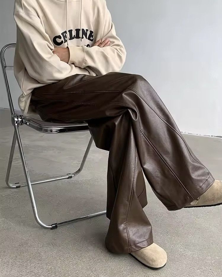 Japanese Brand × Jean Streetwear Casual Pu Leather Straight Wide Leg Trousers Size US 33 - 4 Thumbnail