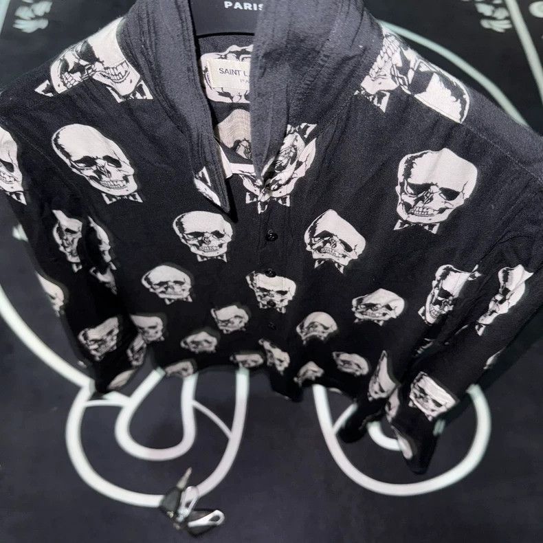 Saint Laurent Skull Print Silk Shirt-