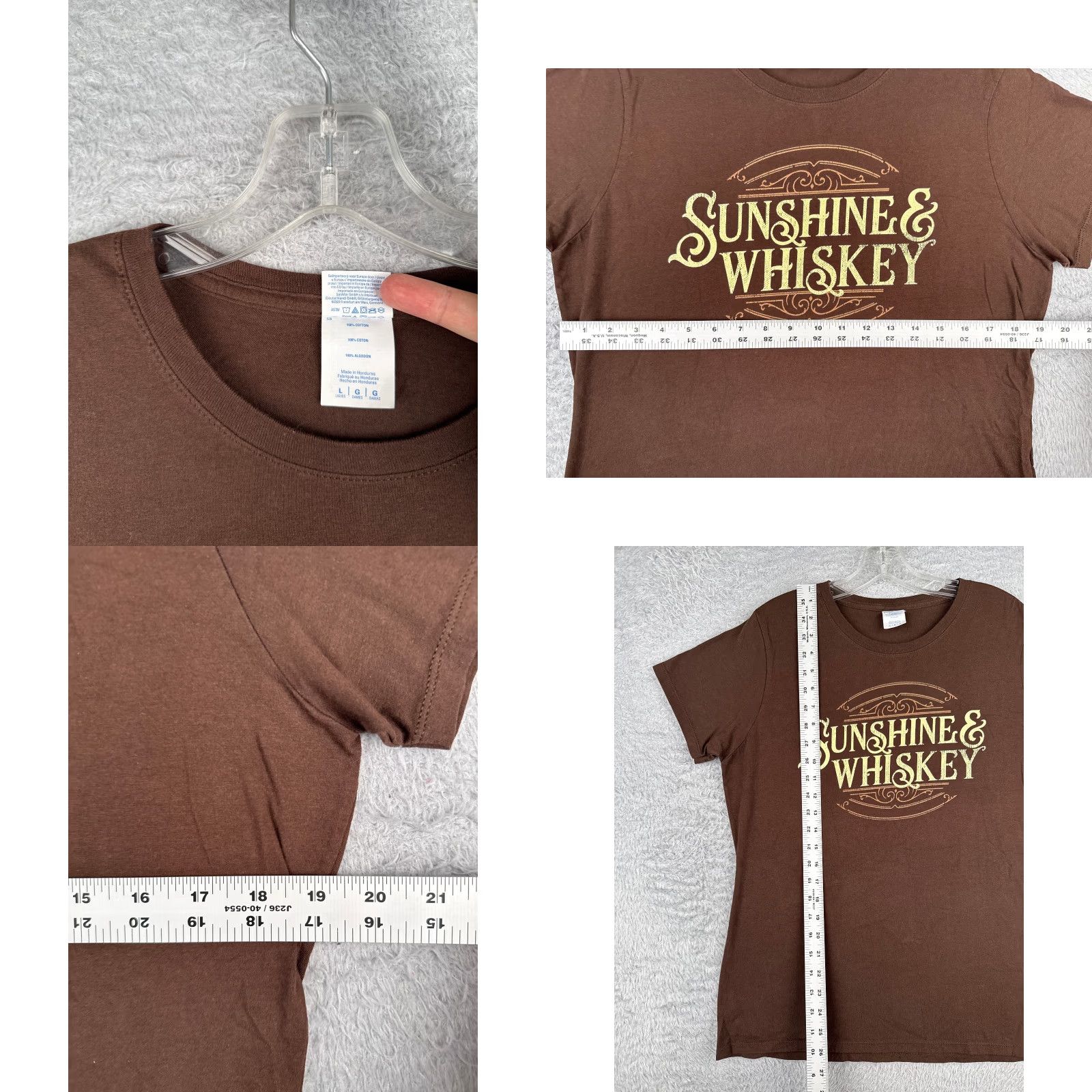 Port & Company Port & Company Shirt Women Large Brown Cotton Crew Neck Sunshine & Whiskey READ Size L / US 10 / IT 46 - 8 Thumbnail