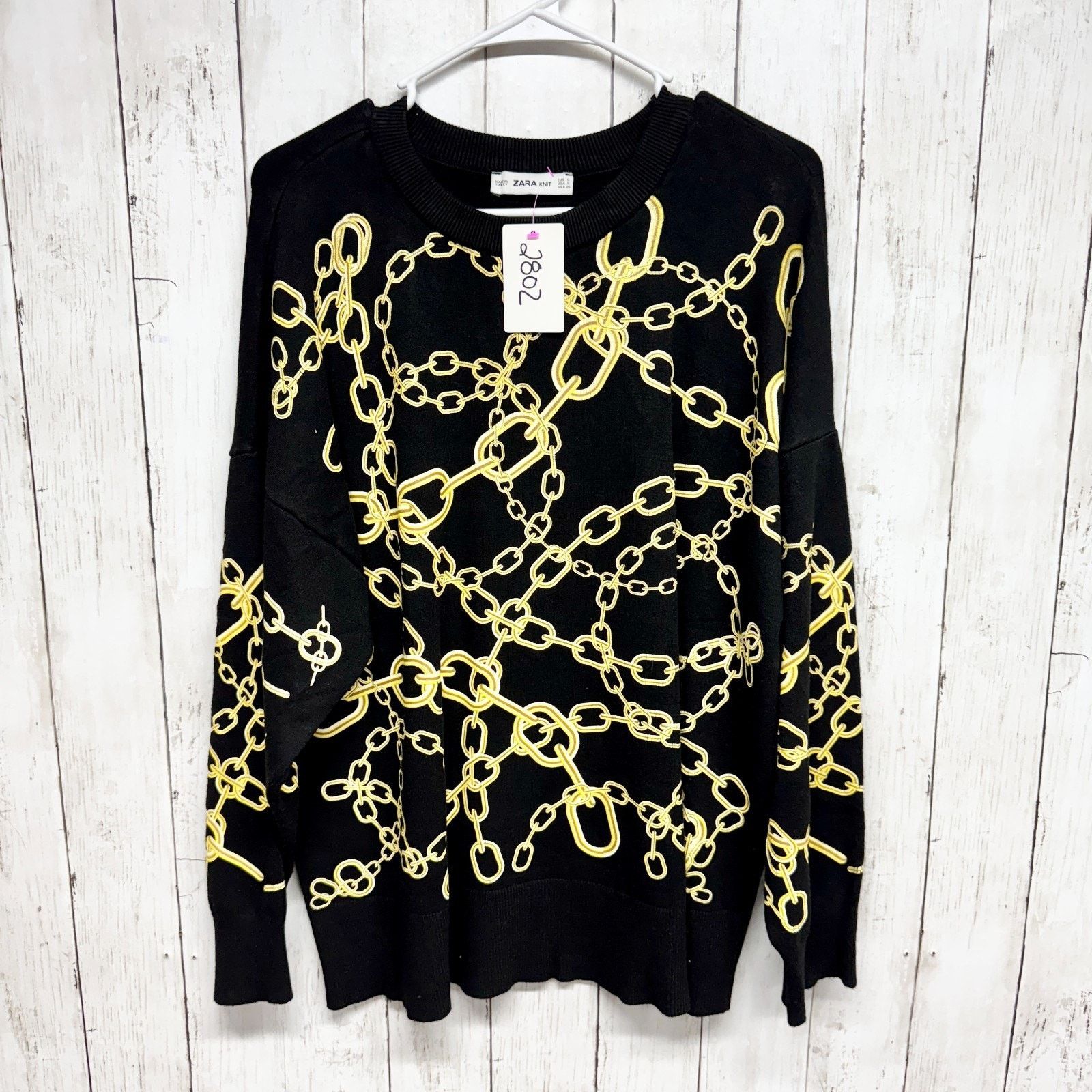 Zara Zara Knit Sweater Size Small Gold Chain Crewneck Long Sleeve Size S / US 4 / IT 40 - 1 Thumbnail