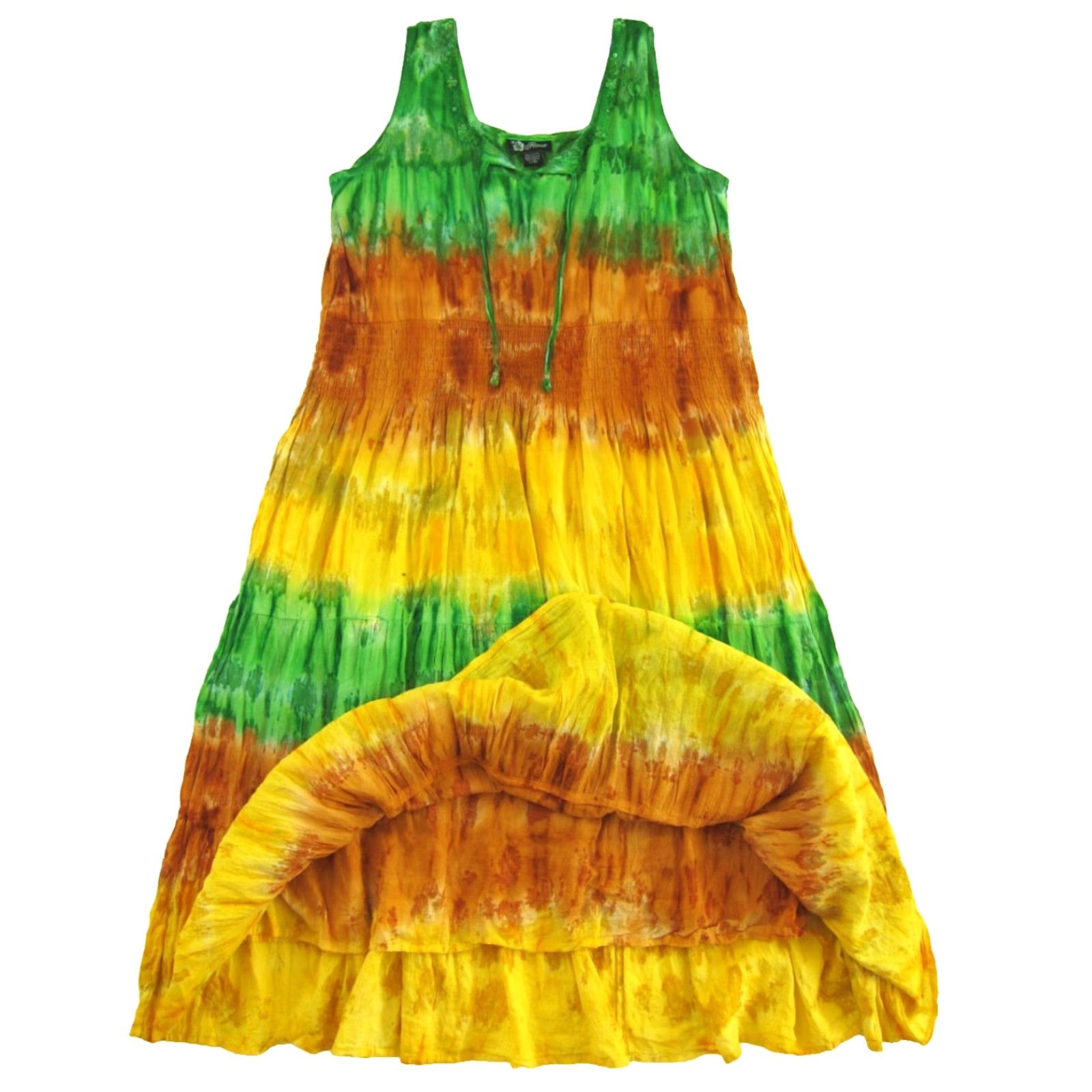 Sunflower VINTAGE FLOWER Dress Maxi Sundress L/XL 100% Cotton Tie Dye Green Yellow Orange Sleeveless Tank Sun Dress Lined Womens Maxi Dress Size L / US 10 / IT 46 - 5 Thumbnail