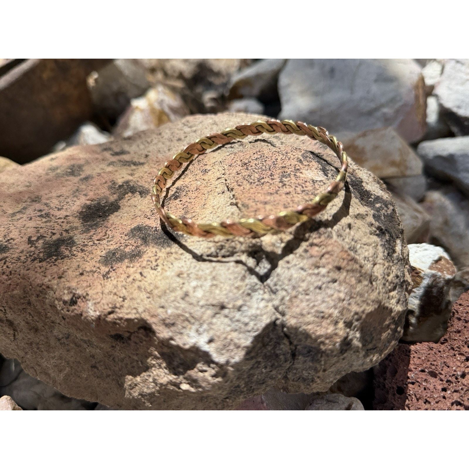 Handmade Vintage Handmade Flat Twisted Copper & Brass Bangle Bracelet Size ONE SIZE - 2 Thumbnail