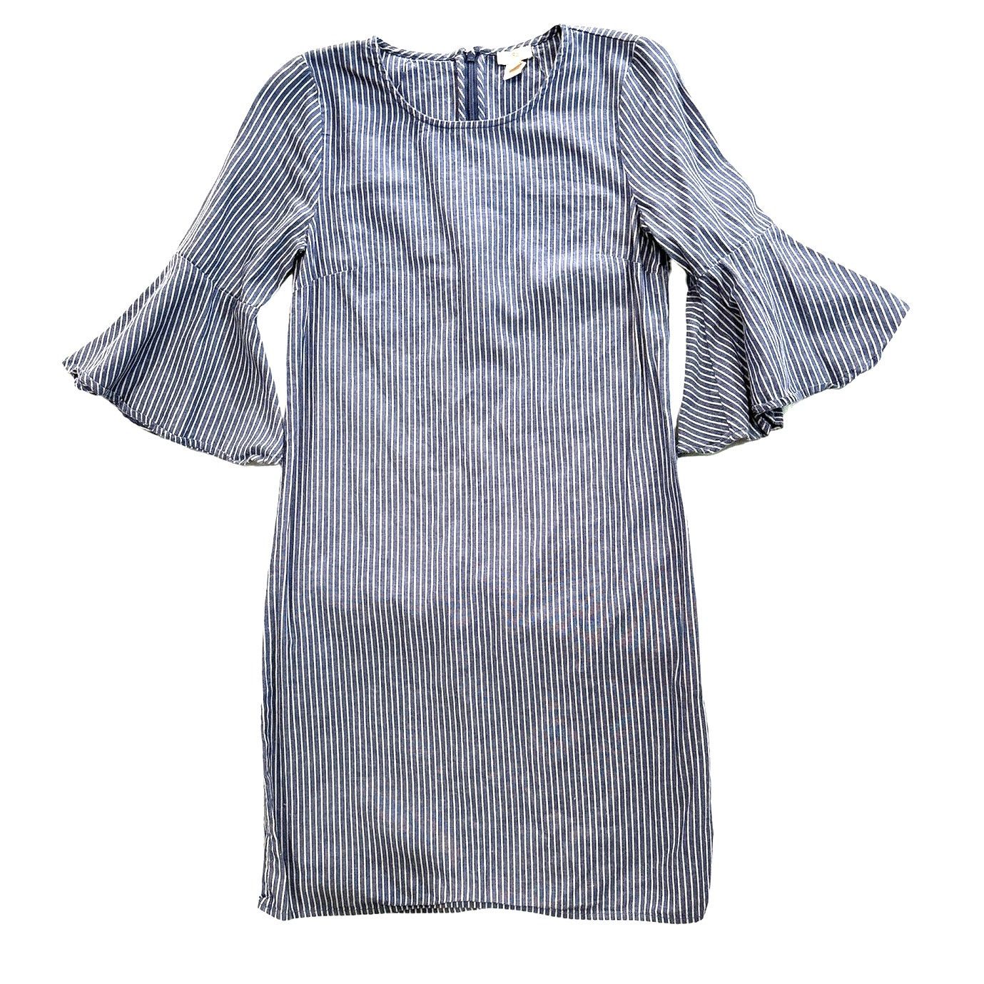 J.Crew J. CREW Pin Striped Bell Quarter Sleeve Cotton Shift Dress Size XS / US 0-2 / IT 36-38 - 2 Thumbnail