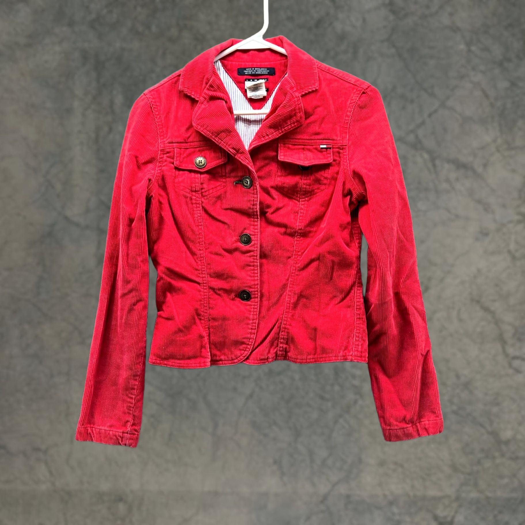Tommy Hilfiger VINTAGE Tommy Hilfiger Jacket Women Medium Pink Corduroy Cotton Button Down 90s Pink Womens Jacket Size M / US 6-8 / IT 42-44 - 1 Thumbnail