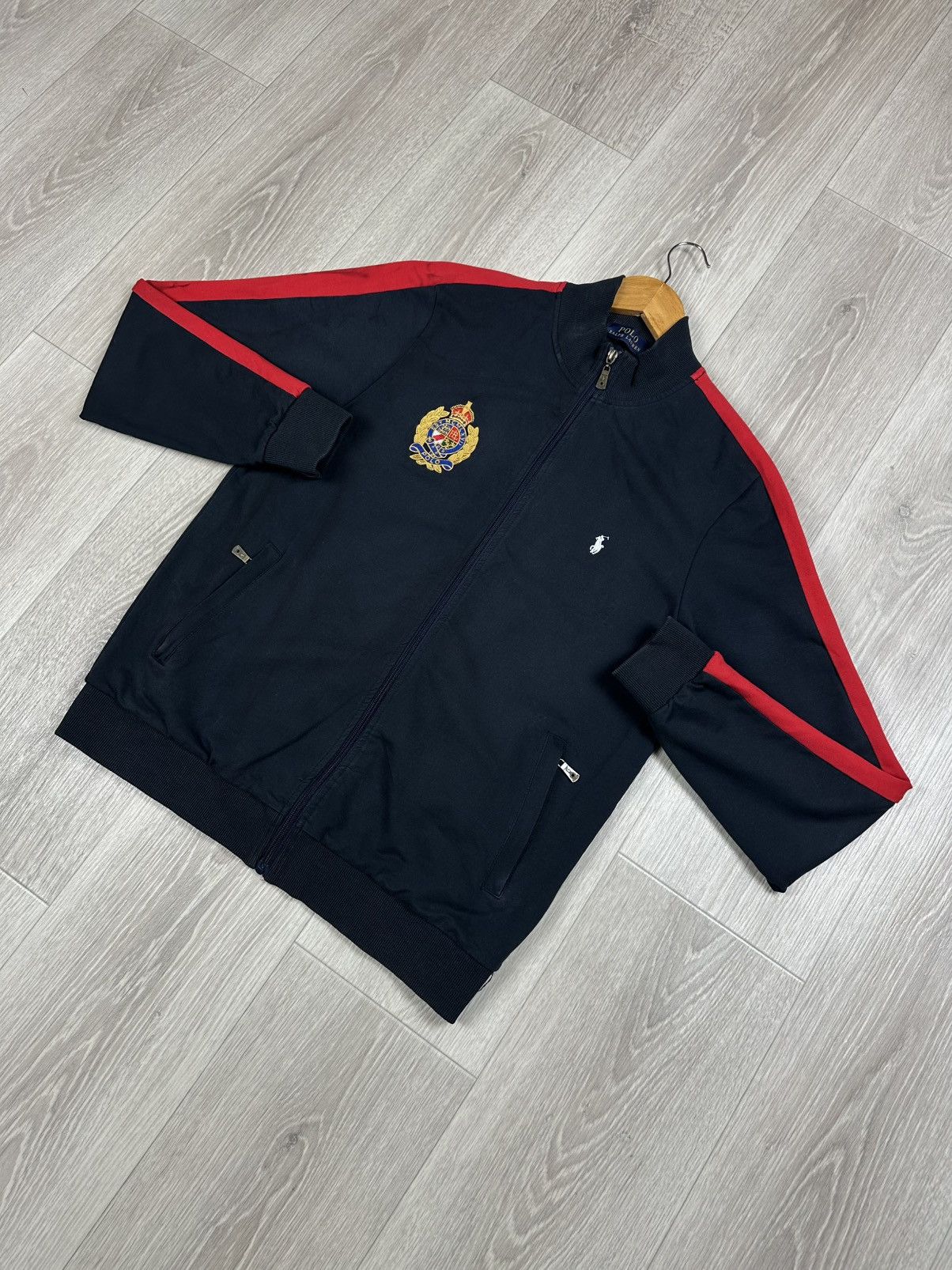 Polo Ralph Lauren × Vintage Polo Ralph Lauren Zip Track Top Hoodie Distressed Size L Size US L / EU 52-54 / 3 - 2 Thumbnail