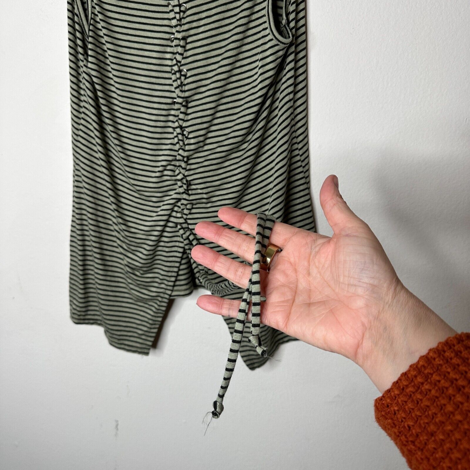 Other Peyton Jensen Olive & Black Strip Lace UpSleeveless Tank Top Size XS / US 0-2 / IT 36-38 - 5 Thumbnail