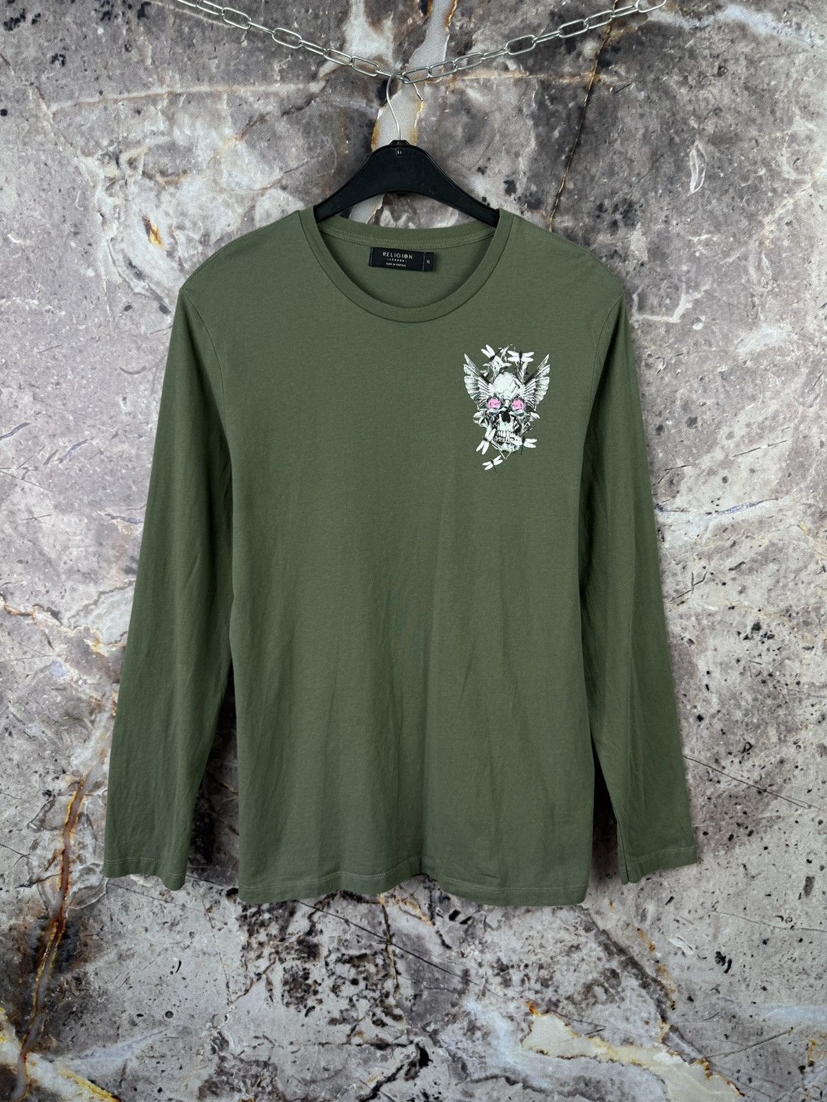 True Religion Religion Long Sleeve T-Shirt Graphic Skull Dragonfly Green Size US XL / EU 56 / 4 - 2 Thumbnail