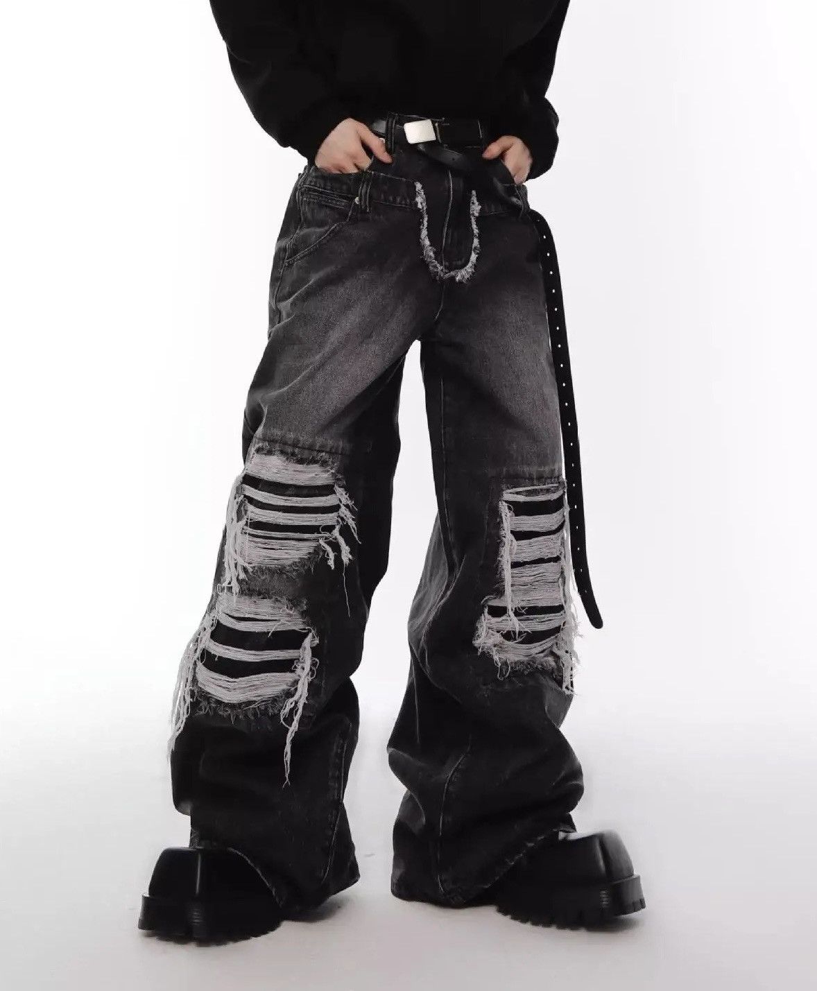 Japanese Brand × Vintage Retro punk distressed ripped jeans hole pants y2k Size US 33 - 2 Thumbnail