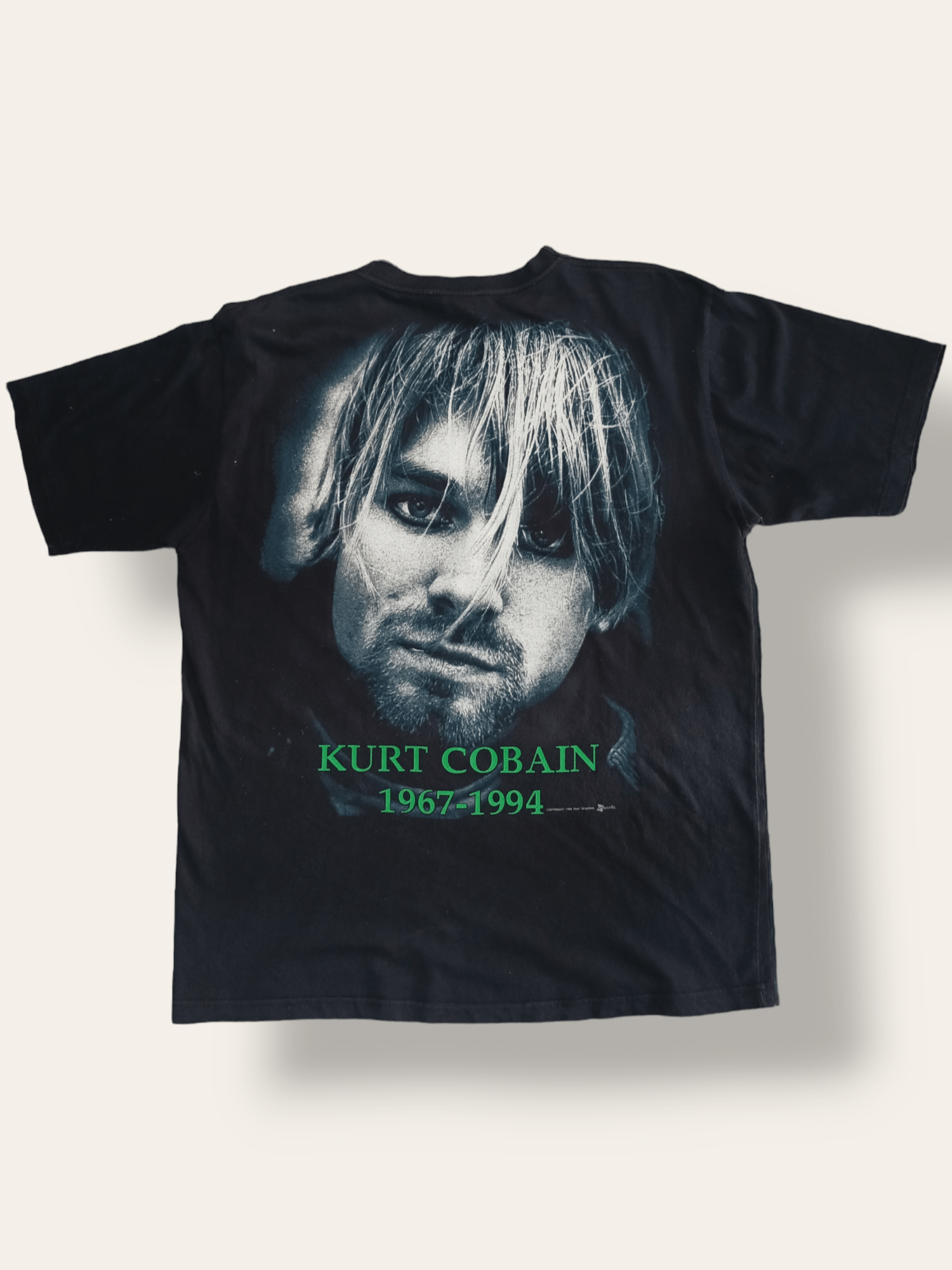 image of Vintage 90's Kurt Cobain Nirvana Memorial Tee in Black, Men's (Size XL)