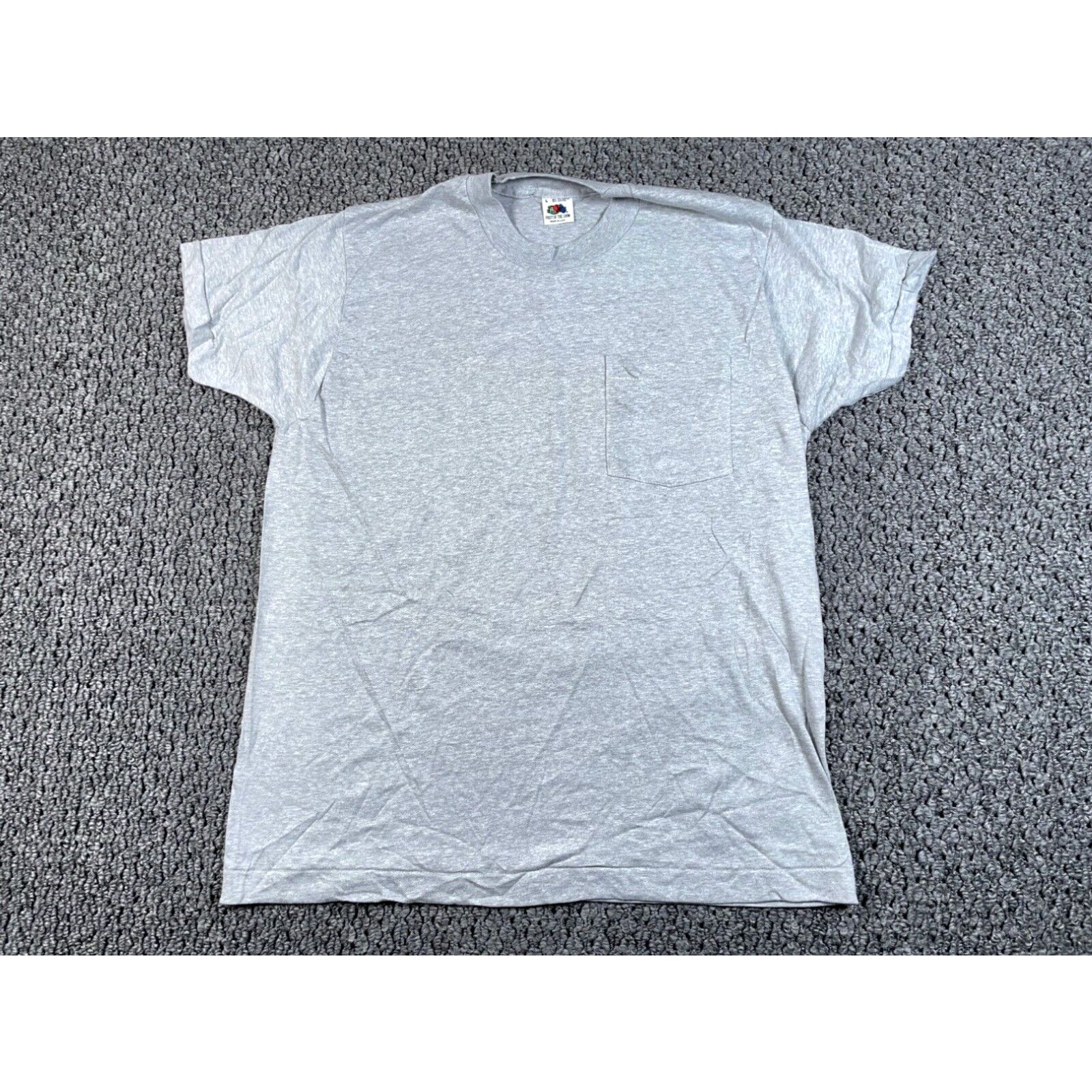 image of Fruit Of The Loom VTG Fruit Of Loom Pocket T-Shirt Adult Large Heather Gray 50/50 Single Stitch in 