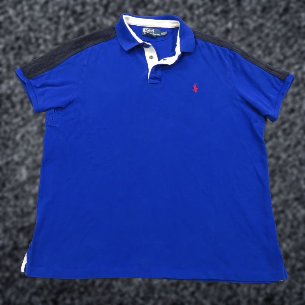 Polo Ralph Lauren VTG Polo Ralph Lauren Shirt Mens XL Blue Black Rugby Snap Collar Padded Shoulder Collared Short Sleeve Knit 100% Cotton Logo Embroidered USA 90s Size US XL / EU 56 / 4 - 1 Thumbnail