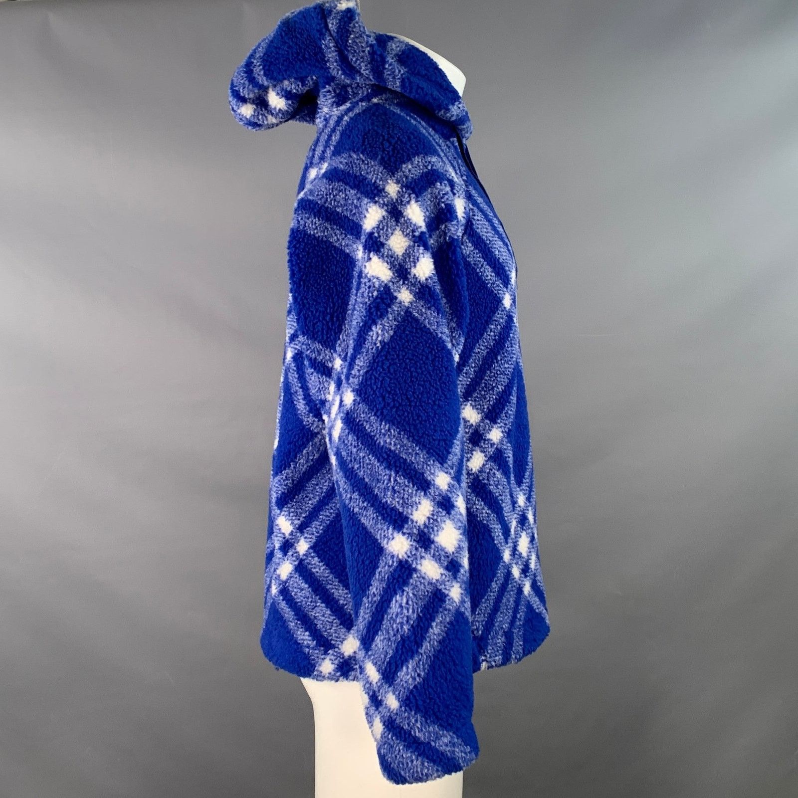 Burberry XS Blue White Plaid Acrylic Blend Fleece Hoodie Pullover Size US XS / EU 42 / 0 - 3 Thumbnail