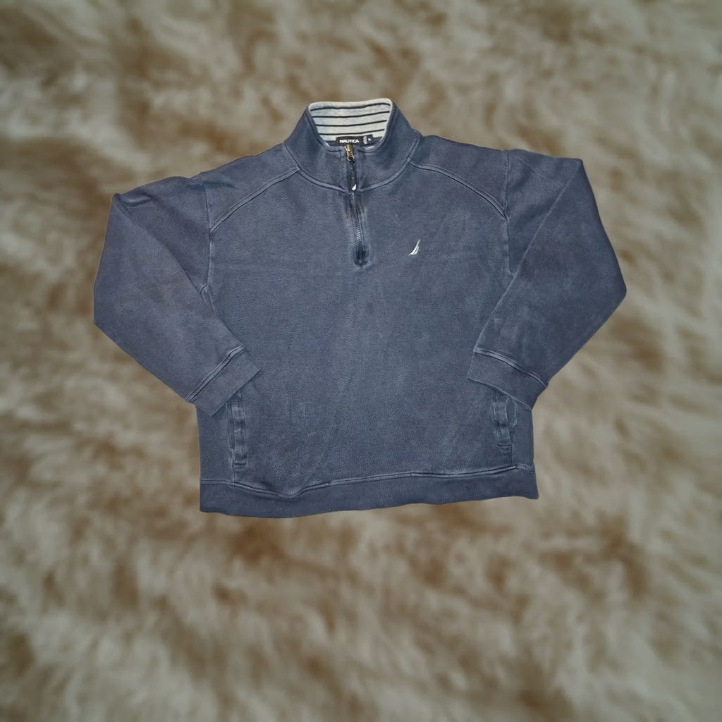 Nautica Nautica Pullover Shirt Men XL Navy Blue Mock Neck 1/4 Zip Logo Embroidered Outdoor Knit Sweater Size US XL / EU 56 / 4 - 1 Thumbnail