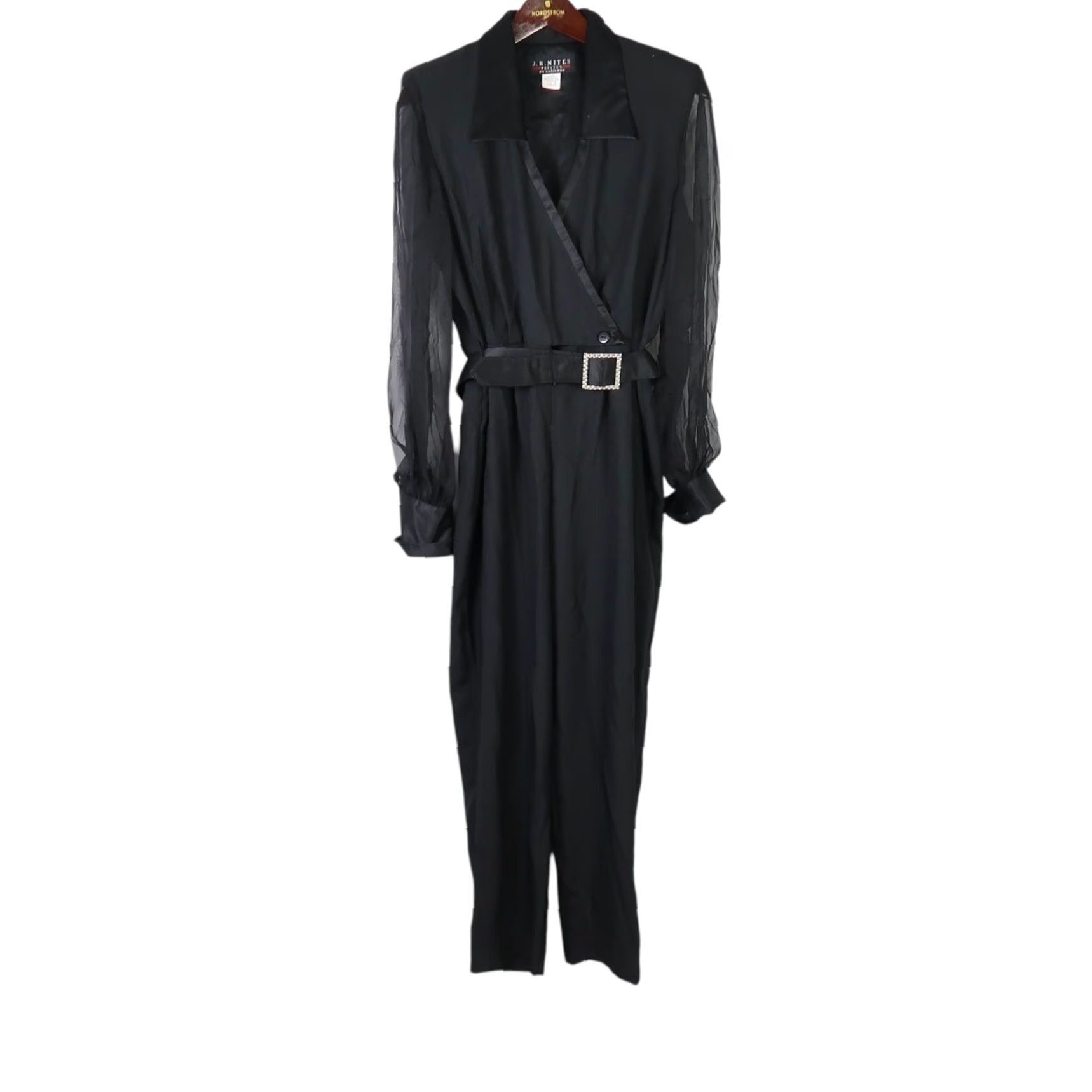 Vintage VINTAGE J.R. Nites Black Sheer Sleeve Jumpsuit 10P Women Petites One-Piece 90s 80s Formal Party/Cocktail Womens Size 32" / US 10 / IT 46 - 2 Thumbnail