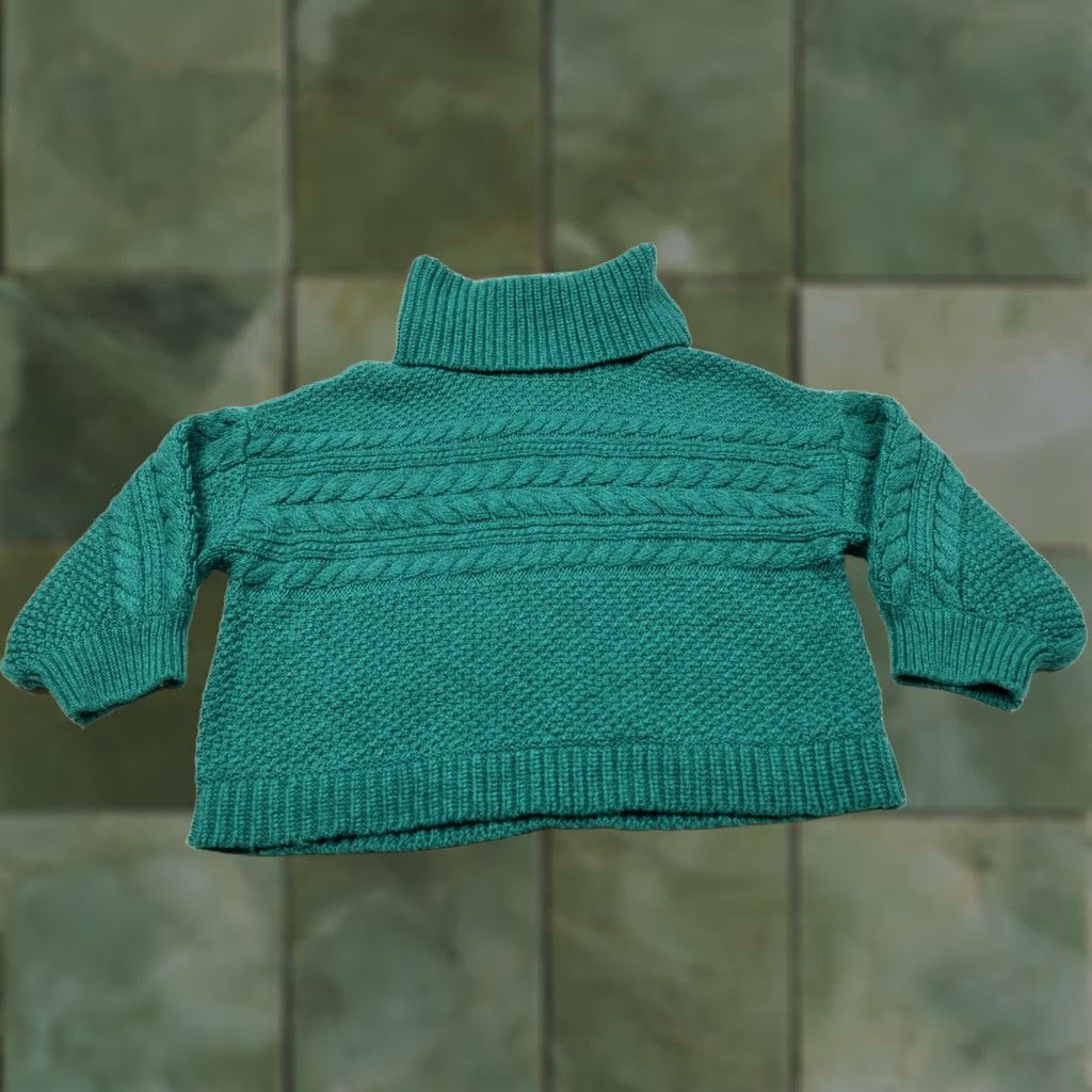 Alice + Olivia Alice + Olivia Francine Turtleneck Sweater Large Green Cableknit Cropped Womens Size L / US 10 / IT 46 - 1 Thumbnail