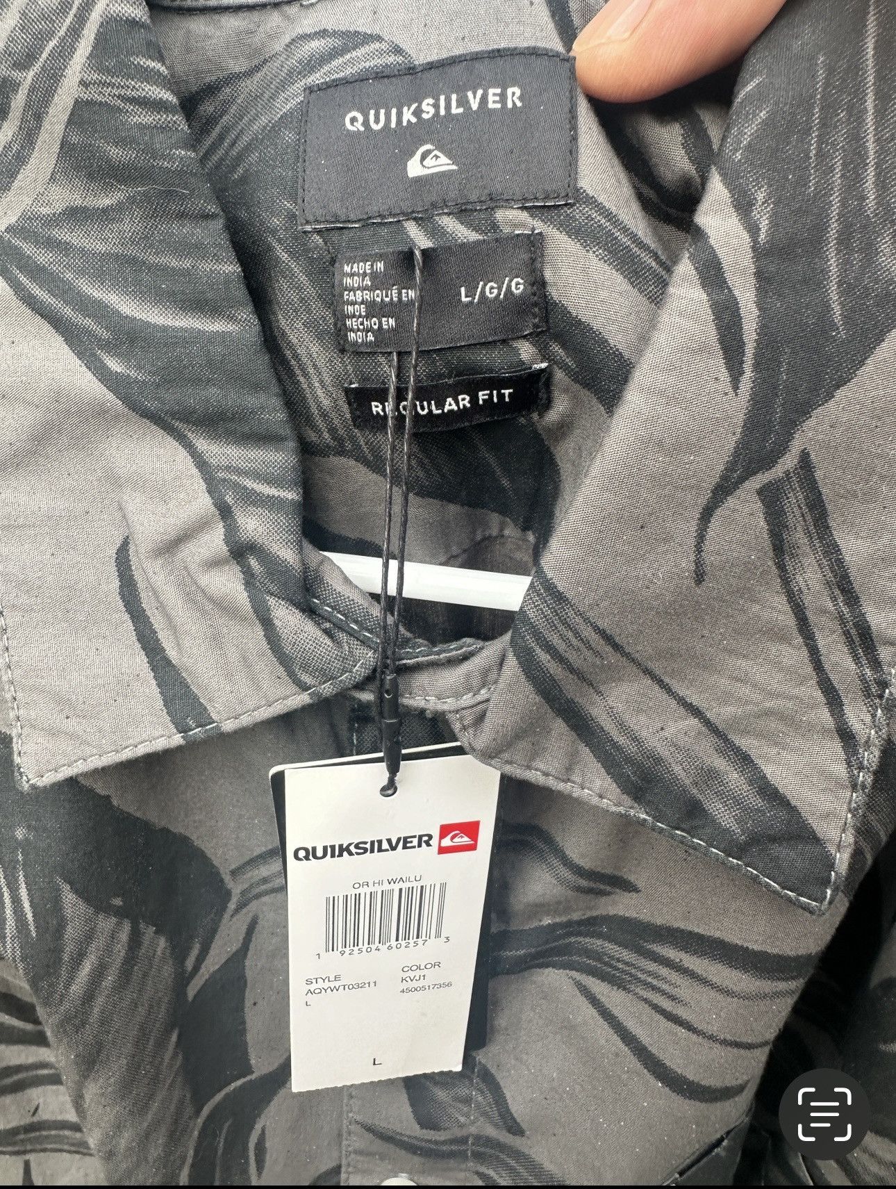 Quiksilver New Quiksilver Regular Fit Shirt Men's L Black/Gray Floral Size US L / EU 52-54 / 3 - 5 Thumbnail