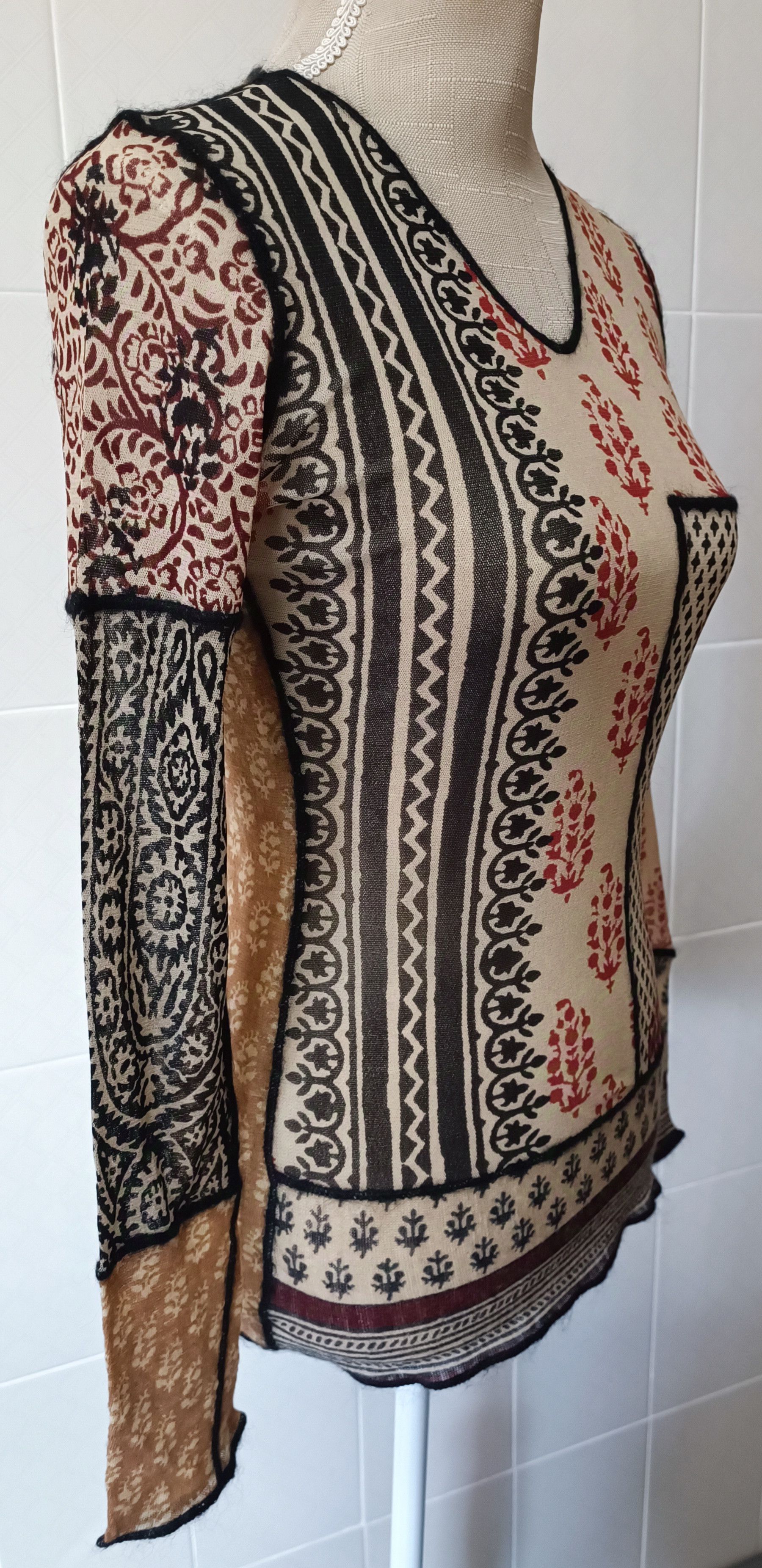 Jean Paul Gaultier FW2000/01- Bi-material top - tribal and floral - Patchwork Size S / US 4 / IT 40 - 9 Thumbnail