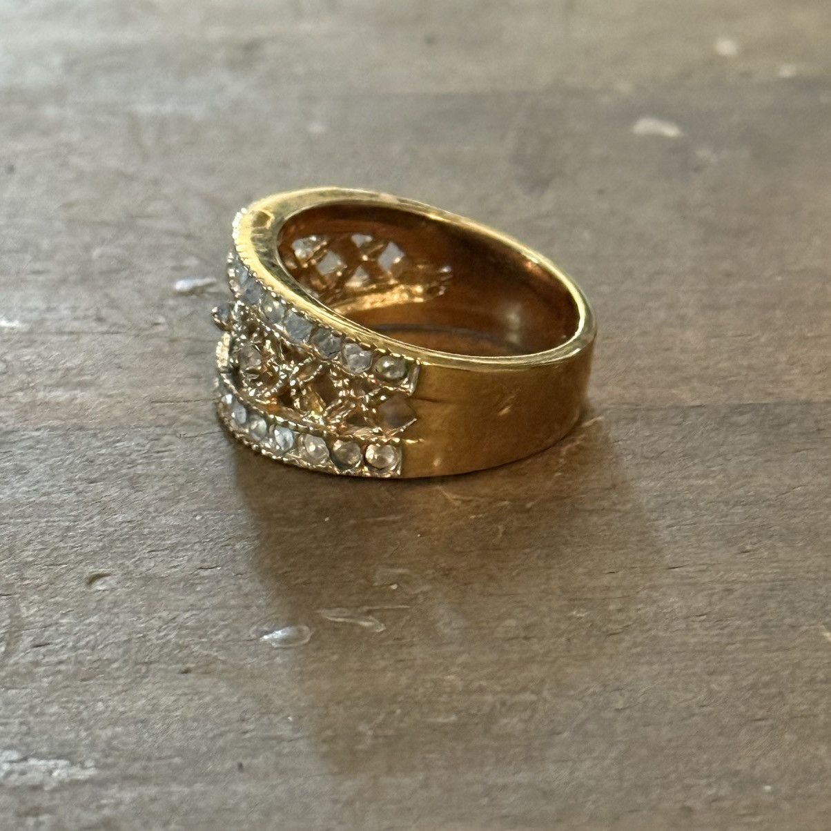 Vintage Vintage 14KHGE LIND gold tone filigree & crystals band ring Size ONE SIZE - 8 Thumbnail