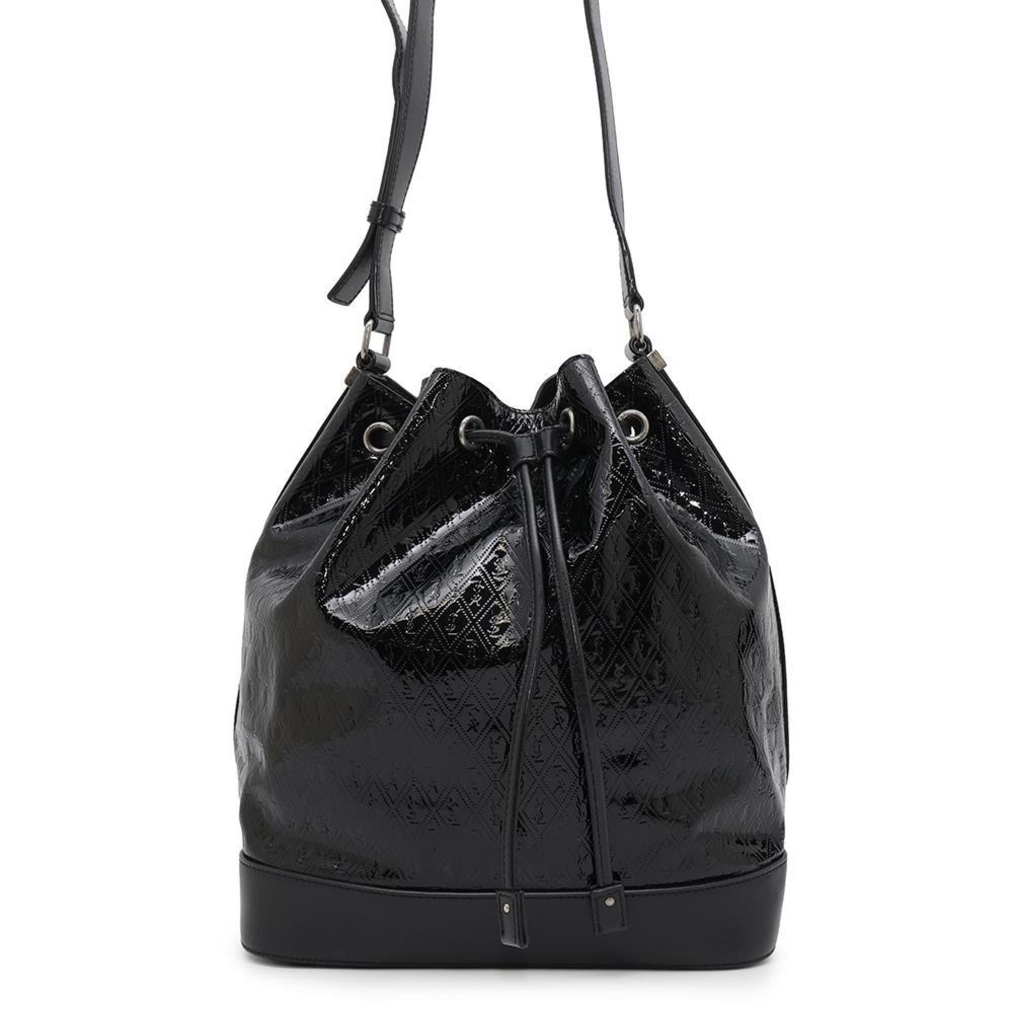 Saint Laurent Paris Saint Laurent Shoulder Bag Monogram Allover Bucket Patent Leather 568606 Black, Women's