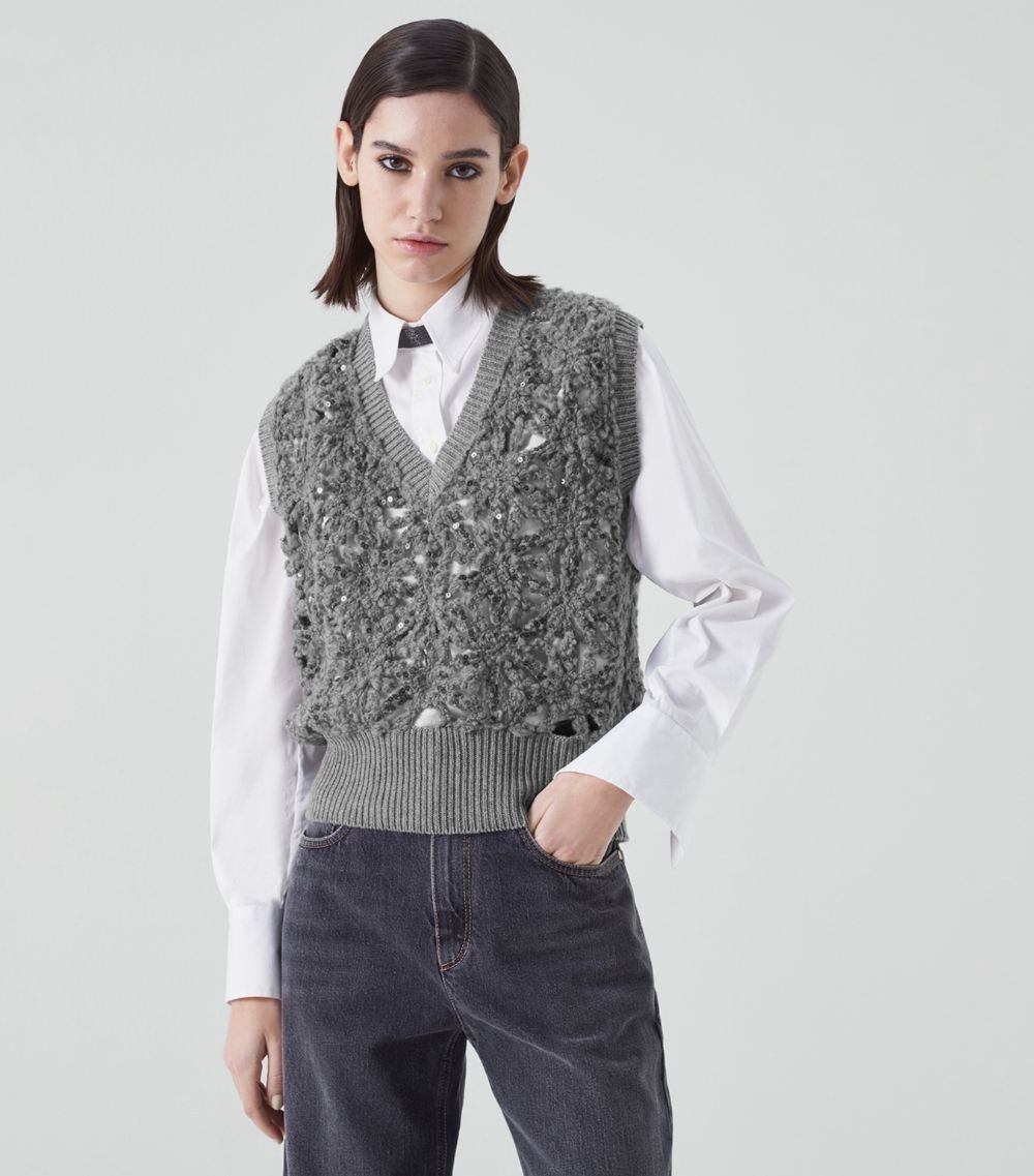 Brunello Cucinelli o1la1rc1a0325 Knitted Vest in Grey Size M / US 6-8 / IT 42-44 - 1 Thumbnail