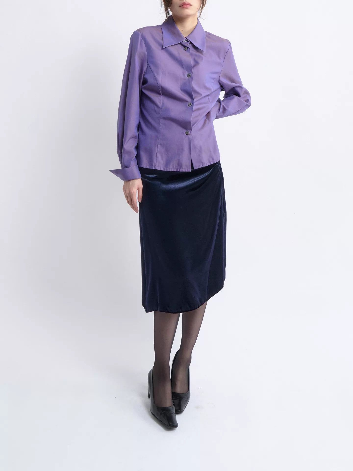 Celine CELINE 80s Purple Iridescent Tailored Shirt Women's Size 40 Size S / US 4 / IT 40 - 3 Thumbnail