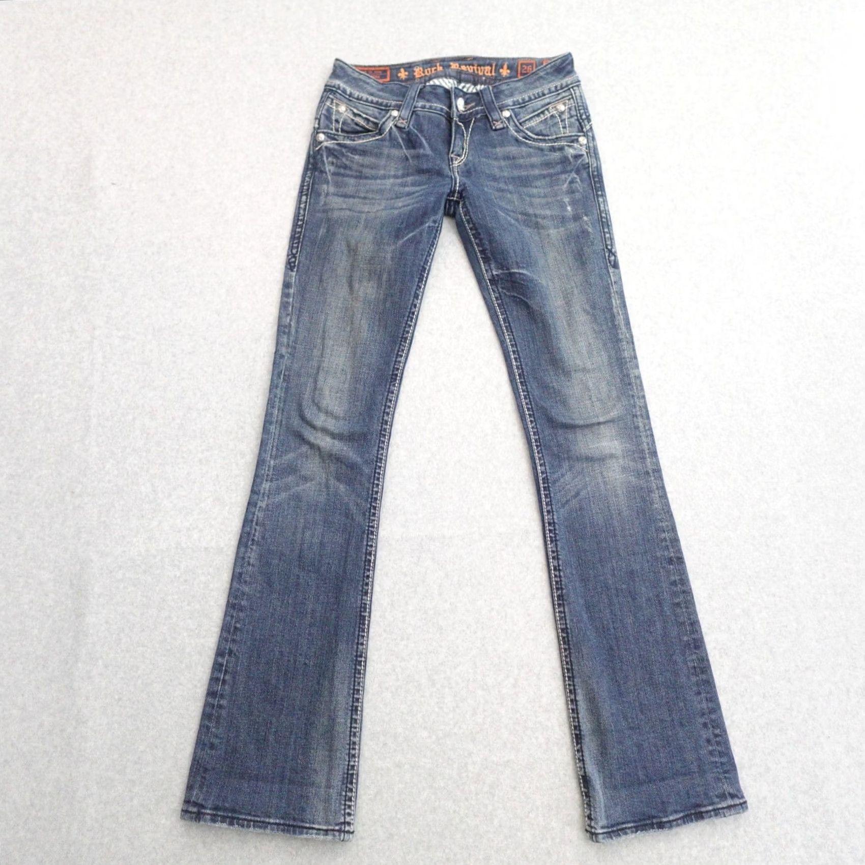 Vintage ROCK REVIVAL Stephanie Jeans Womens Size 26 Blue Denim Low Rise Boot Cut Size 26" / US 2 / IT 38 - 2 Thumbnail