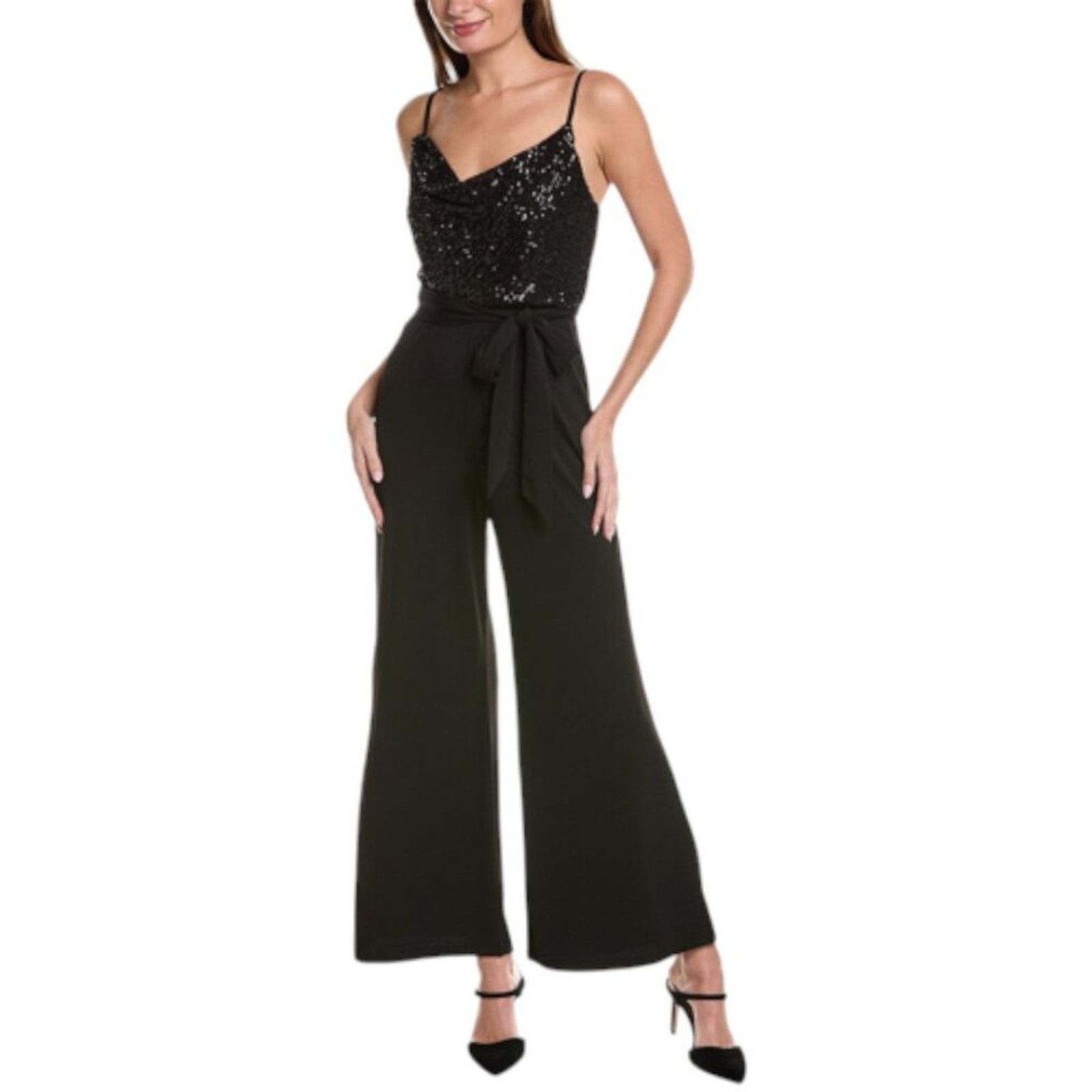 Bcbgmaxazria BCBG Cowl Neck Sequin Jumpsuit Black Sz Small NWOT $138 MSP Size 27" / US 4 / IT 40 - 1 Thumbnail