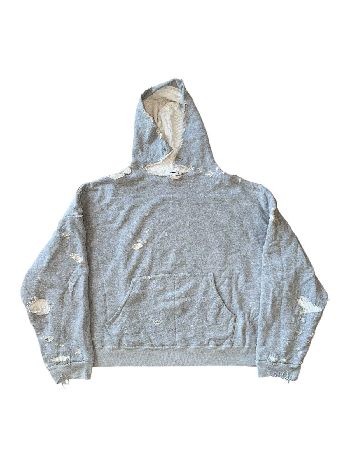 READYMADE *RARE* READYMADE JAPAN DOUBLE FACE THERMAL DISTRESSED HOODIE Size US XXL / EU 58 / 5 - 1 Thumbnail