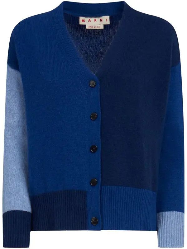 Marni o1w1db11125 Colour-Block Cashmere Cardigan in Blue Size XL / US 12-14 / IT 48-50 - 1 Thumbnail
