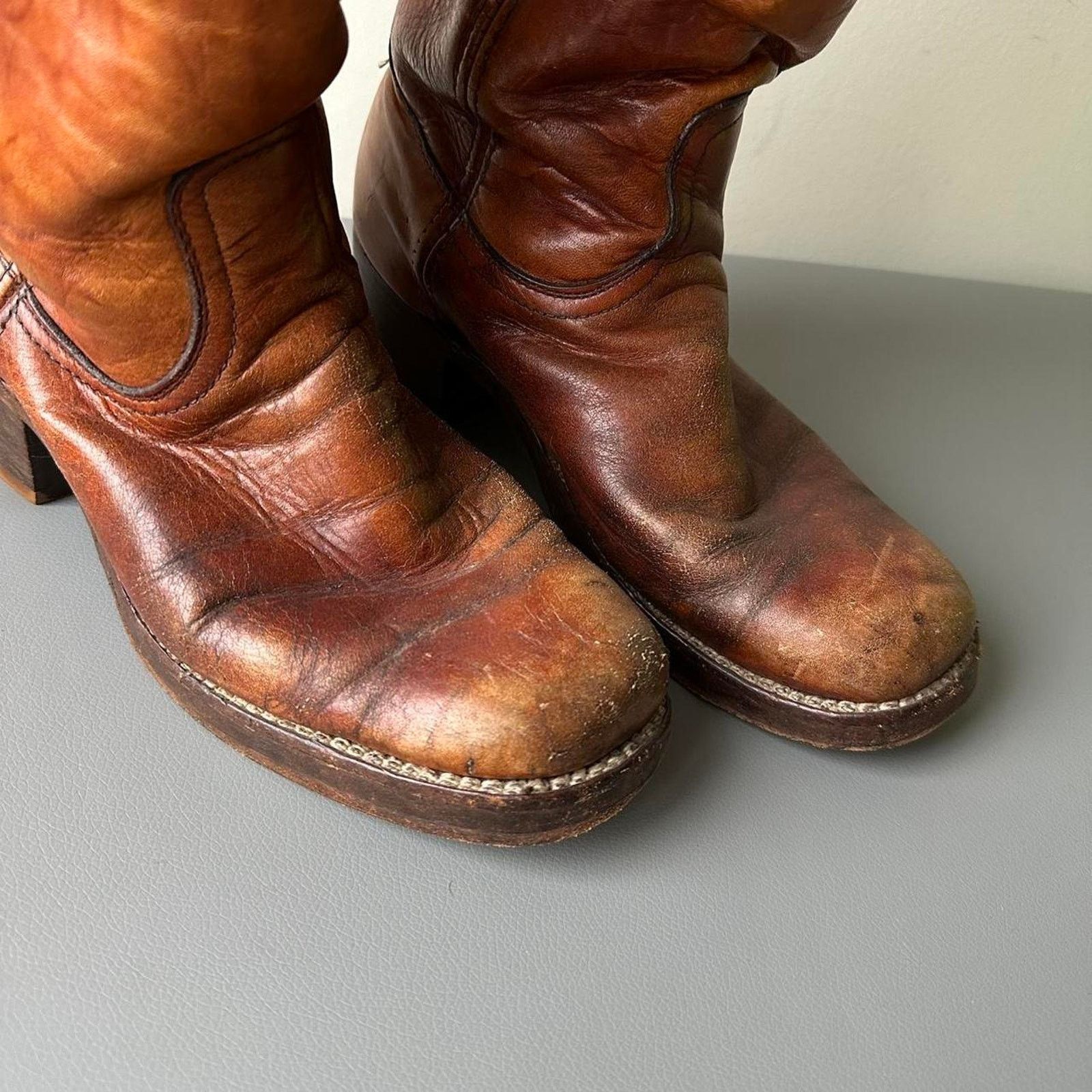 Frye × Vintage Vintage 60s 70s Frye Brown Mahogany Leather Campus Heel Boot Size US 9.5 / EU 42-43 - 3 Thumbnail