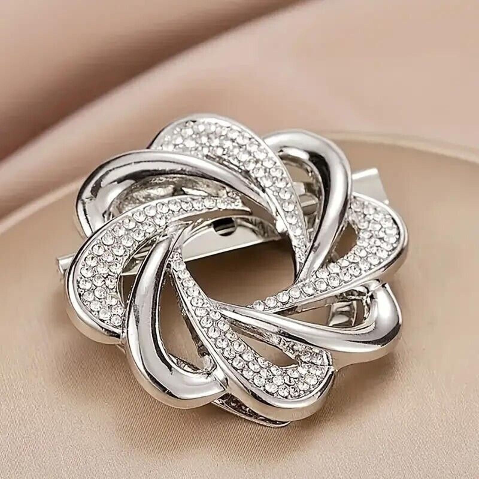 Other Pave Set Dazzling SilverTone Rhinestone Flower Brooch ClipOn Size ONE SIZE - 3 Thumbnail