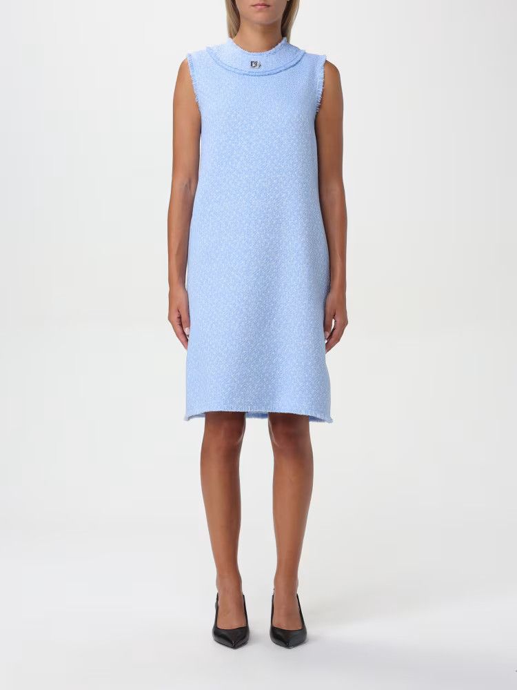 Dolce & Gabbana o1s22i1n1024 S Tweed Mini Dress in Light Blue Size L / US 10 / IT 46 - 1 Thumbnail