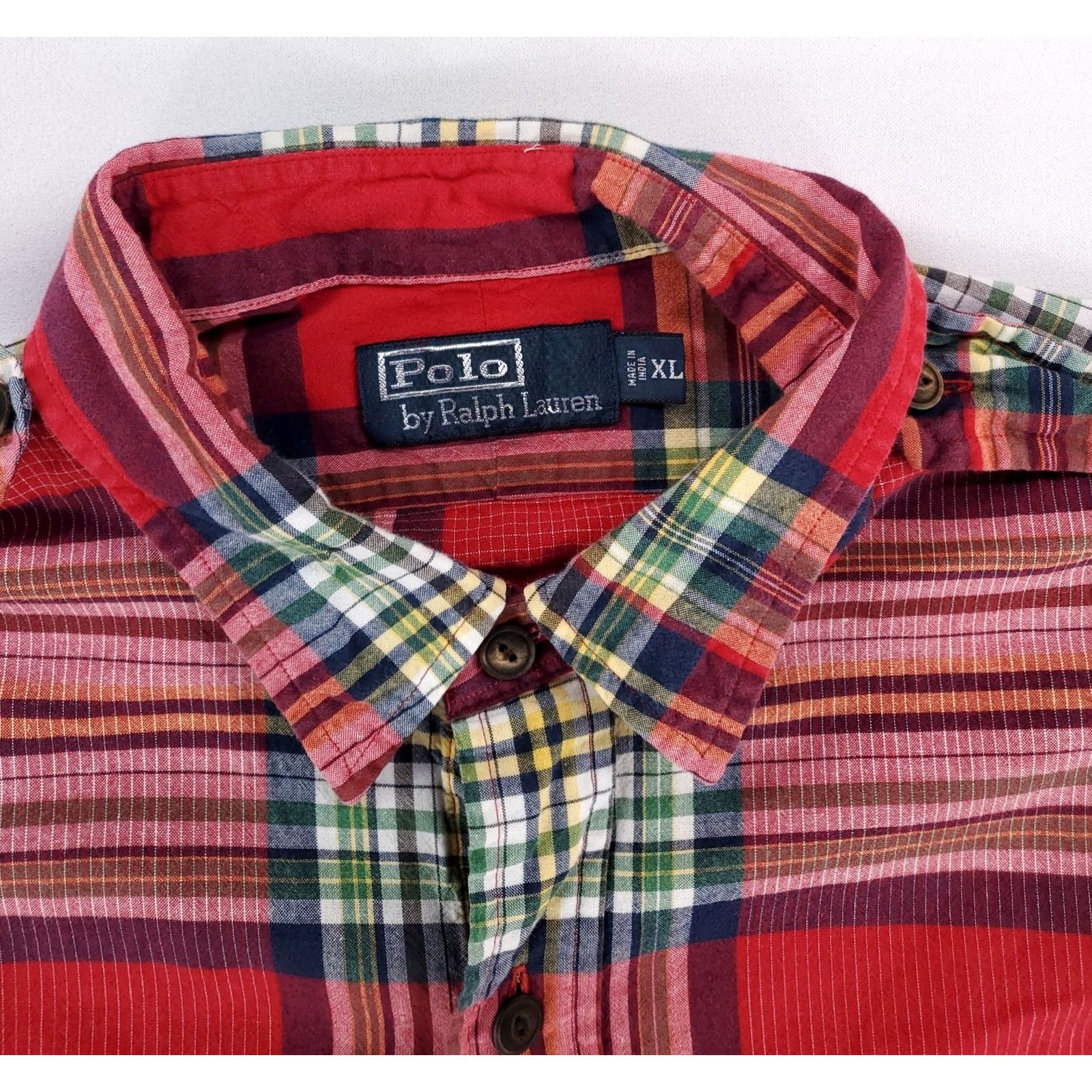 Polo Ralph Lauren Polo Ralph Lauren Shirt Button-Up Plaid Epaulettes Red Long Sleeve Mens XL Size US XL / EU 56 / 4 - 2 Thumbnail