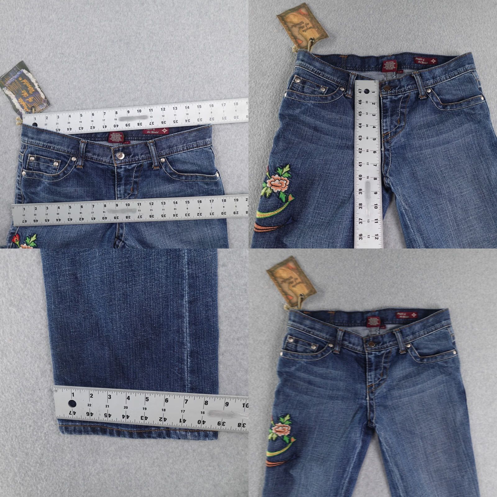 Vintage People of the World Jeans 29 (29X34) Embroidered Peacock Floral Blue Denim 5-Pocket Bootcut Women Adults Jeans Size 29" - 8 Thumbnail