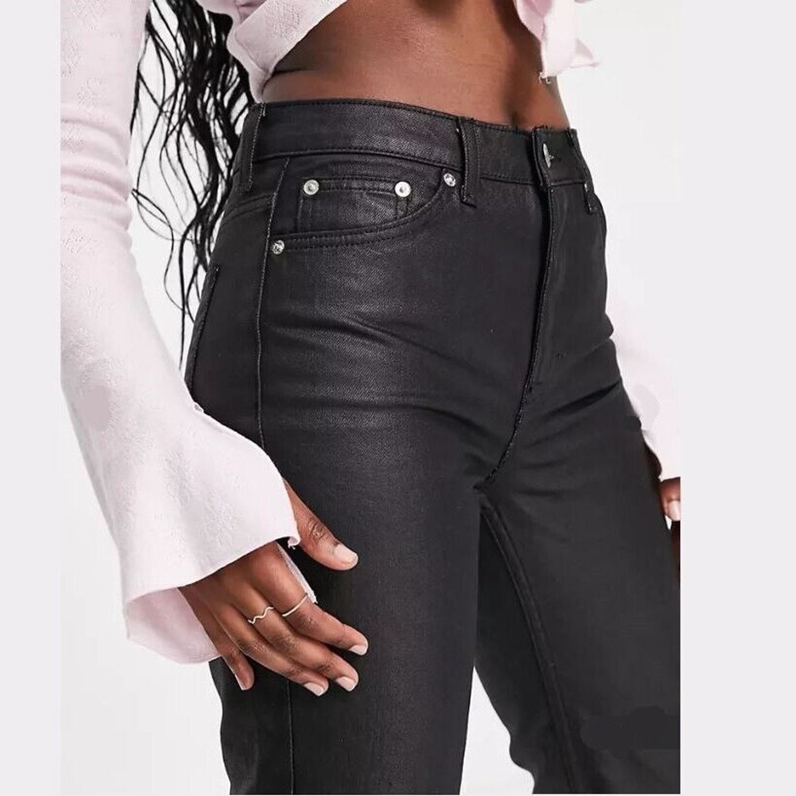 Topshop Topshop Women Black Cropped Straight Jeans Size W26 L30 Size 26" / US 2 / IT 38 - 3 Thumbnail