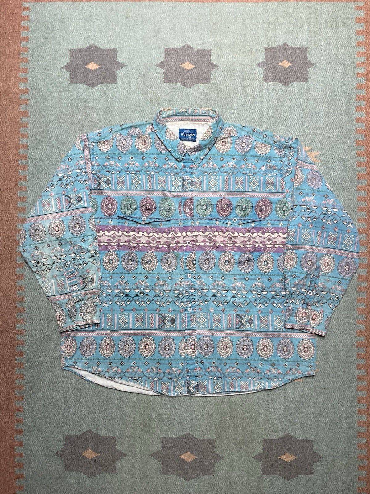 Vintage Vtg button shirt wrangler brushpopper aztec southwestern XXL Size US XXL / EU 58 / 5 - 1 Thumbnail