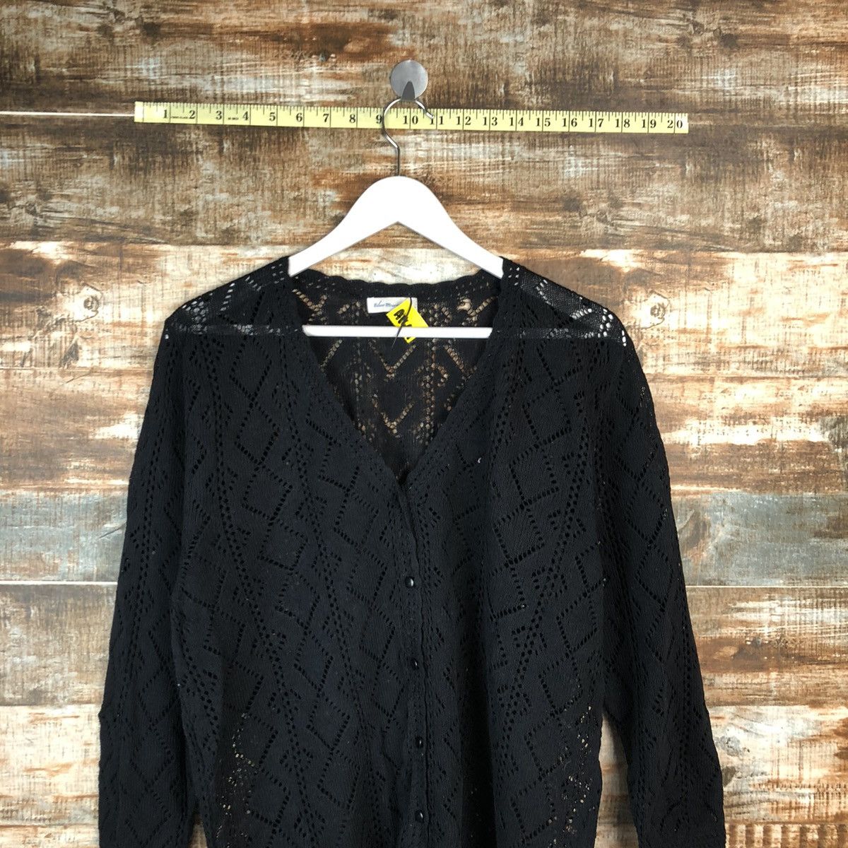 Homespun Knitwear × Japanese Brand Blue Mountain Black crochet meshnet Cardigan Knitwear #A1644 Size L / US 10 / IT 46 - 2 Thumbnail