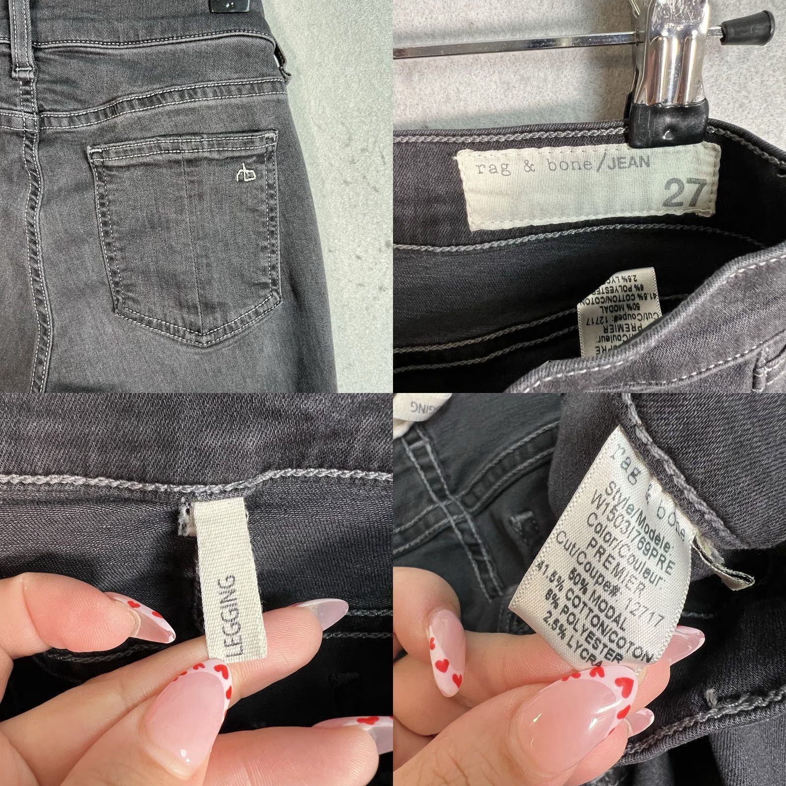Rag & Bone VINTAGE rag & bone Jeans Womens 27 Black Wash Skinny Cotton Blend Size 27" / US 4 / IT 40 - 8 Thumbnail