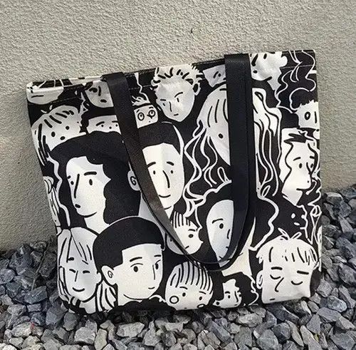 Japanese Brand Fashion y2k unisex cartoon portrait canvas tote bag Size ONE SIZE - 3 Thumbnail
