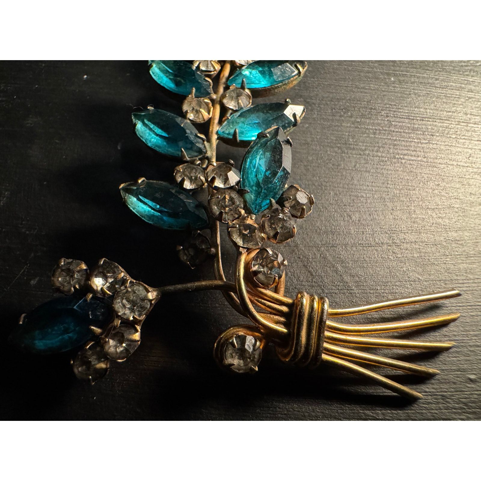 Other Large Aqua/Teal Marquis Cut Glass Rhinestones Czech Brooch Size ONE SIZE - 3 Thumbnail