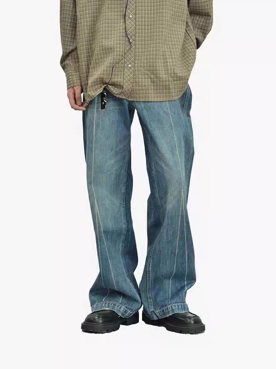 Washed street simple baggy straight jeans