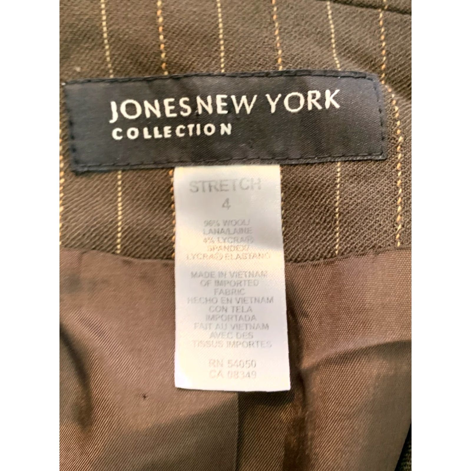 Jones New York Jones New York Blazer Jacket Women Pinstripe Brown Wool 96% Stretch Size 4 Long Sleeve Regular Fit Vintage No Size S / US 4 / IT 40 - 2 Thumbnail