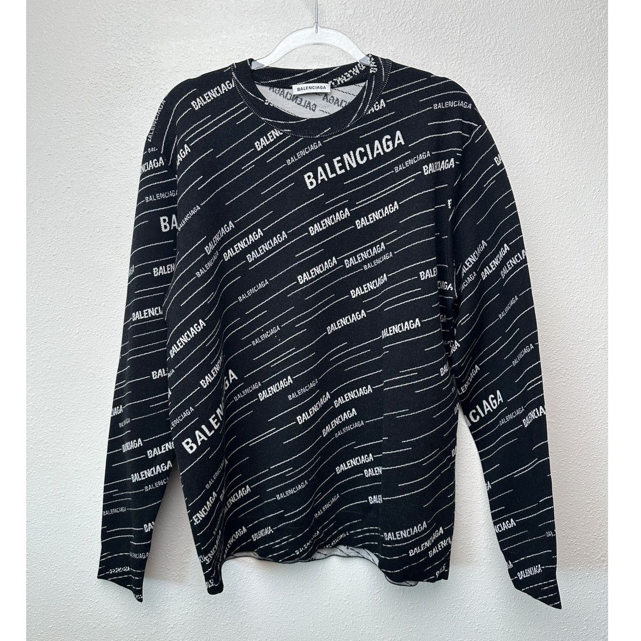 Balenciaga NWT Balenciaga Logo Intarsia Wool-Blend Sweater Black Men's Size US XL / EU 56 / 4 - 4 Thumbnail