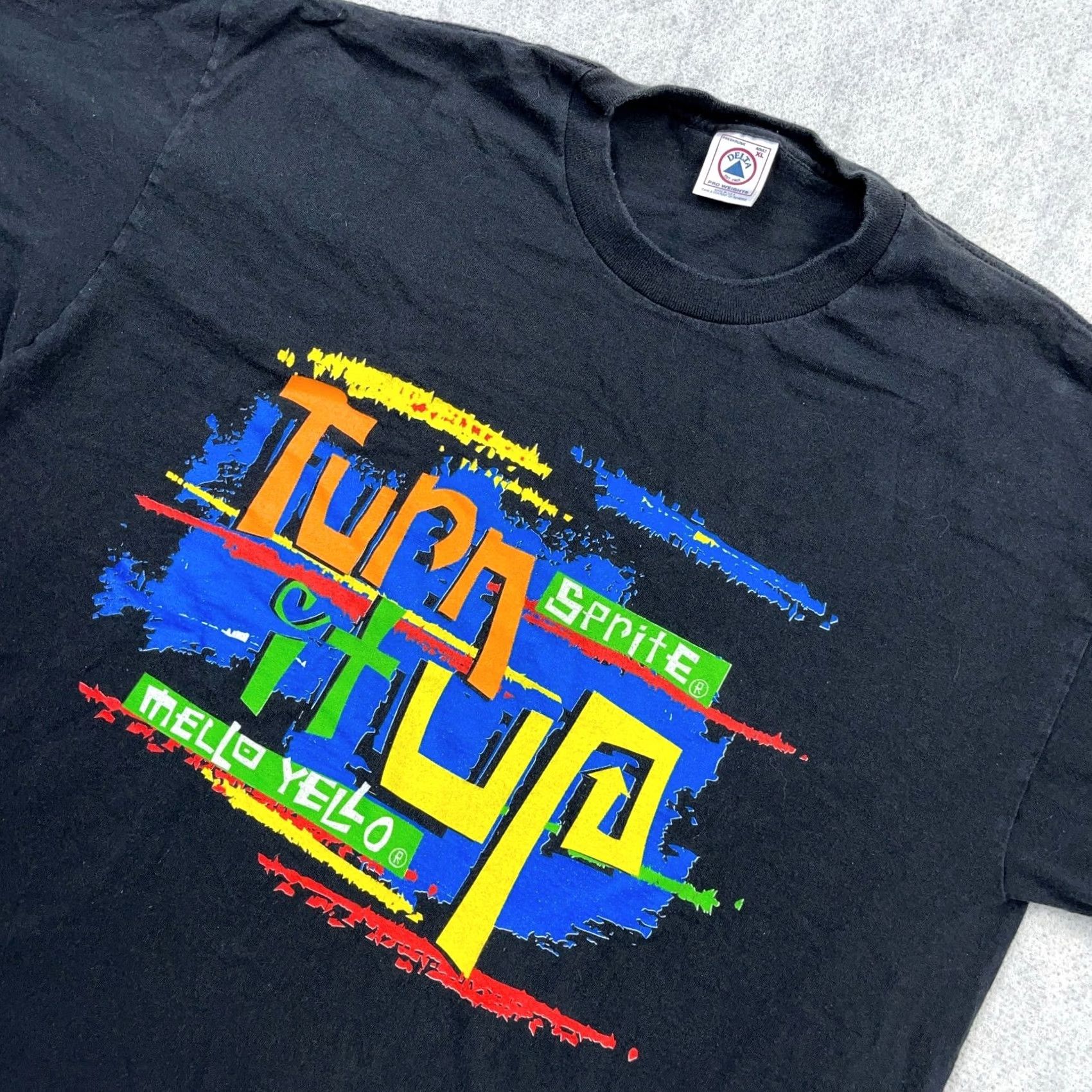 Delta VINTAGE Delta Mellow Yellow Shirt Men XL Black Tee Single Stitch 90s Sprite Soda Pop B Shirt XL Black 90s Rock Retro Mens Size US XL / EU 56 / 4 - 2 Thumbnail