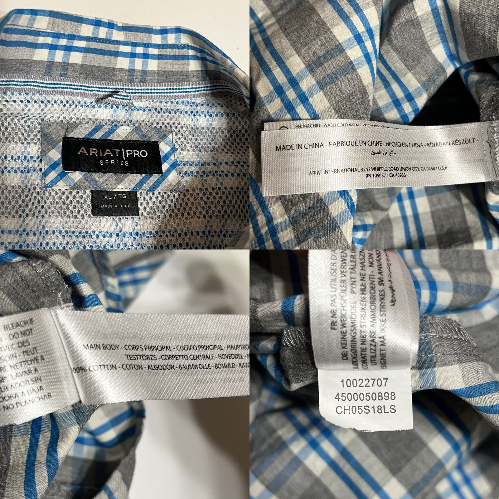 Ariat Ariat Pro Series Button Shirt Mens XL Blue Gray Plaid Long Sleeve Western Work Size US XL / EU 56 / 4 - 8 Thumbnail