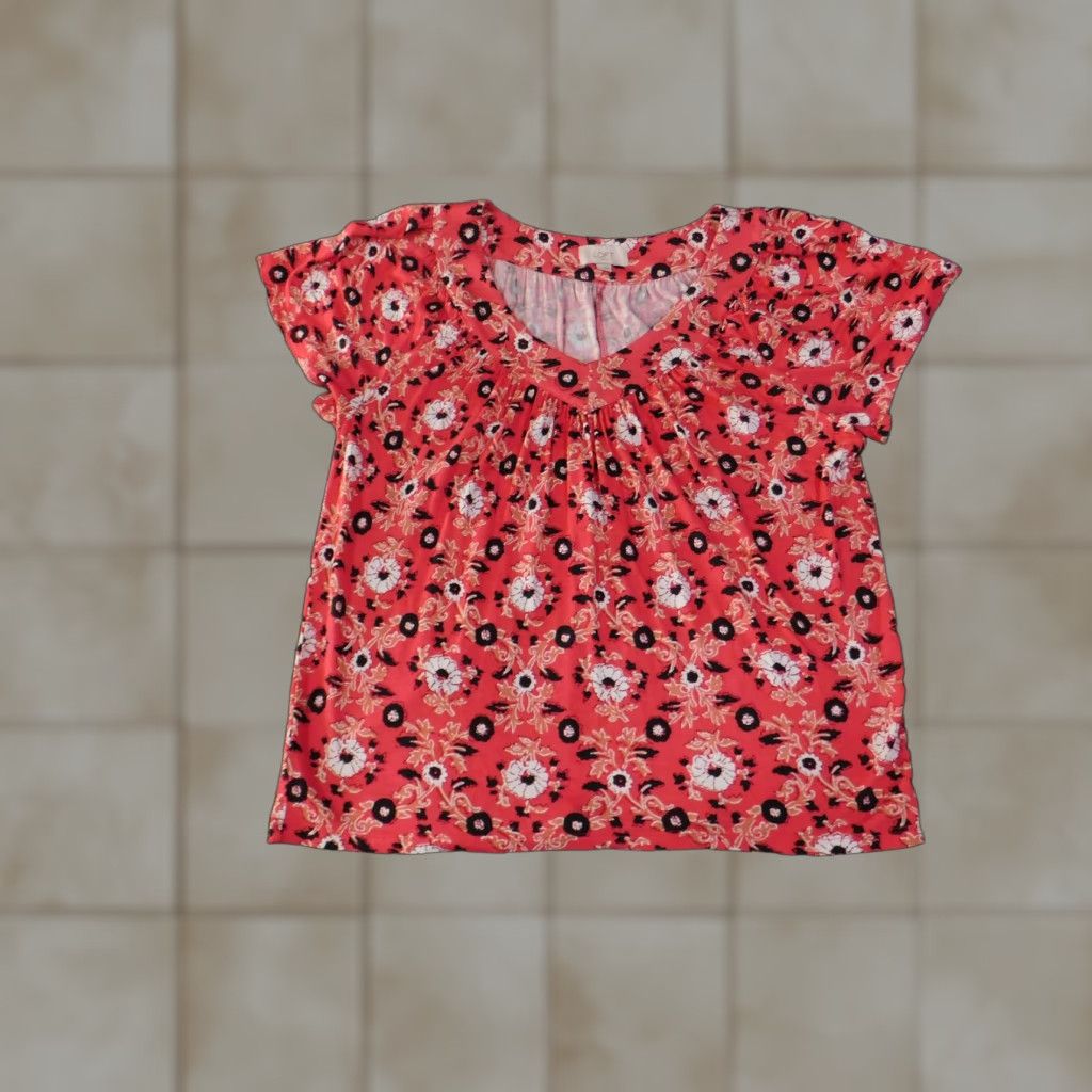 Loft LOFT Outlet Shirt Womens Medium Red Floral Short Sleeve Rayon Blouse Top Size M / US 6-8 / IT 42-44 - 1 Thumbnail