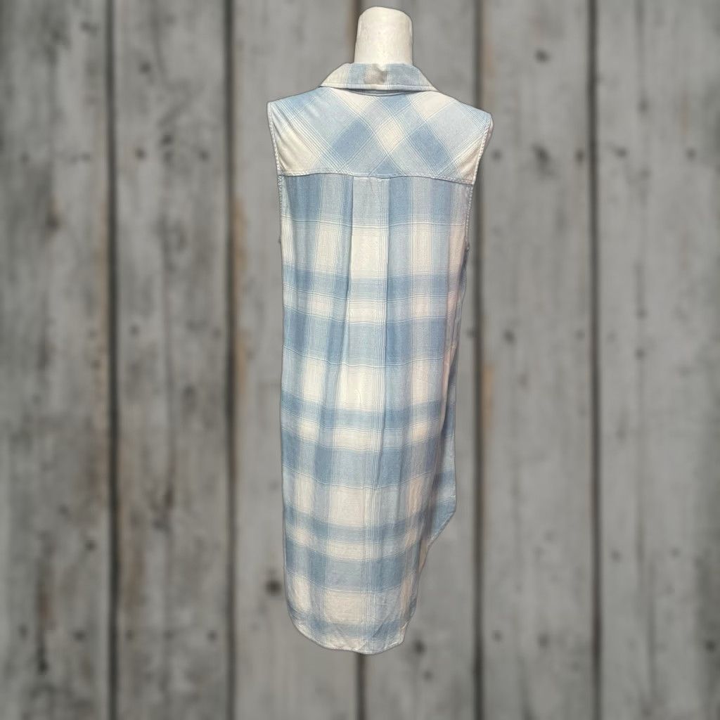 Cloth & Stone Shirt Dress Button-Up Knit Plaid Sleeveless White Blue L  Womens - joarbit.com