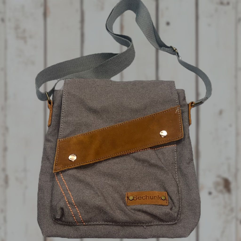 Vintage VINTAGE Sechunk Brown Gray Canvas Messenger Bag Flap Crossbody 12x12” Unisex Adults Bag Crossbody Strap Messenger Bag Purse Case 12x12” Size ONE SIZE - 1 Thumbnail